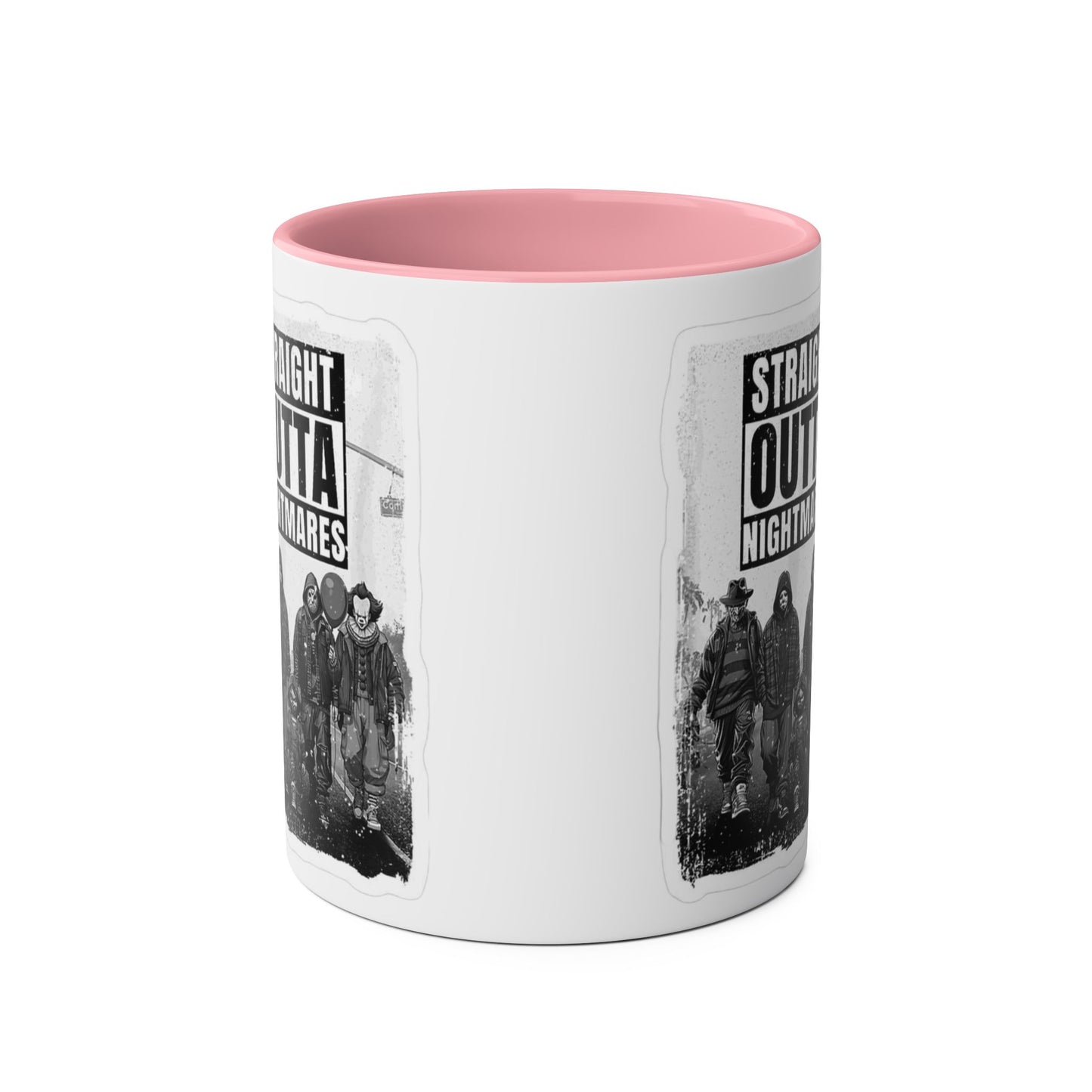 Straight Outta Nightmares Two-Tone Coffee Mug, Unique Gift for Halloween, Fun Office Decor, Red Handle Mug, Collectible Coffee Cup