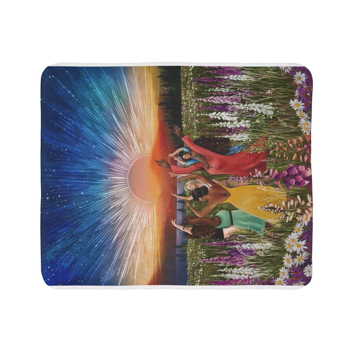 Sunset Dance Boho Sherpa Blanket – Cozy Fleece Throw for Nature Lovers & Evening Relaxation