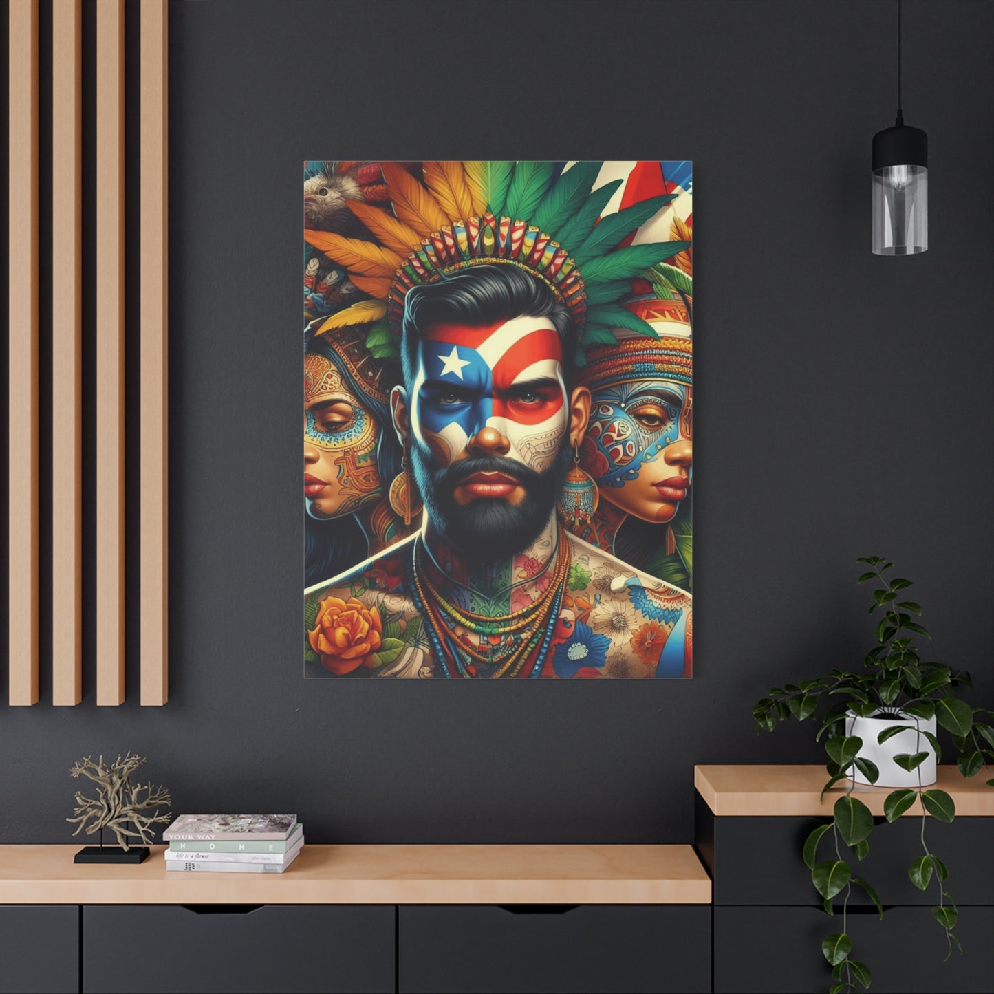 La Isla del Encanto Taíno Symbol Design Vibrant Cultural Art Canvas Print, Wall Decor, Home Decoration, Unique Artwork, Bohemian Style, Gift for Art Lovers