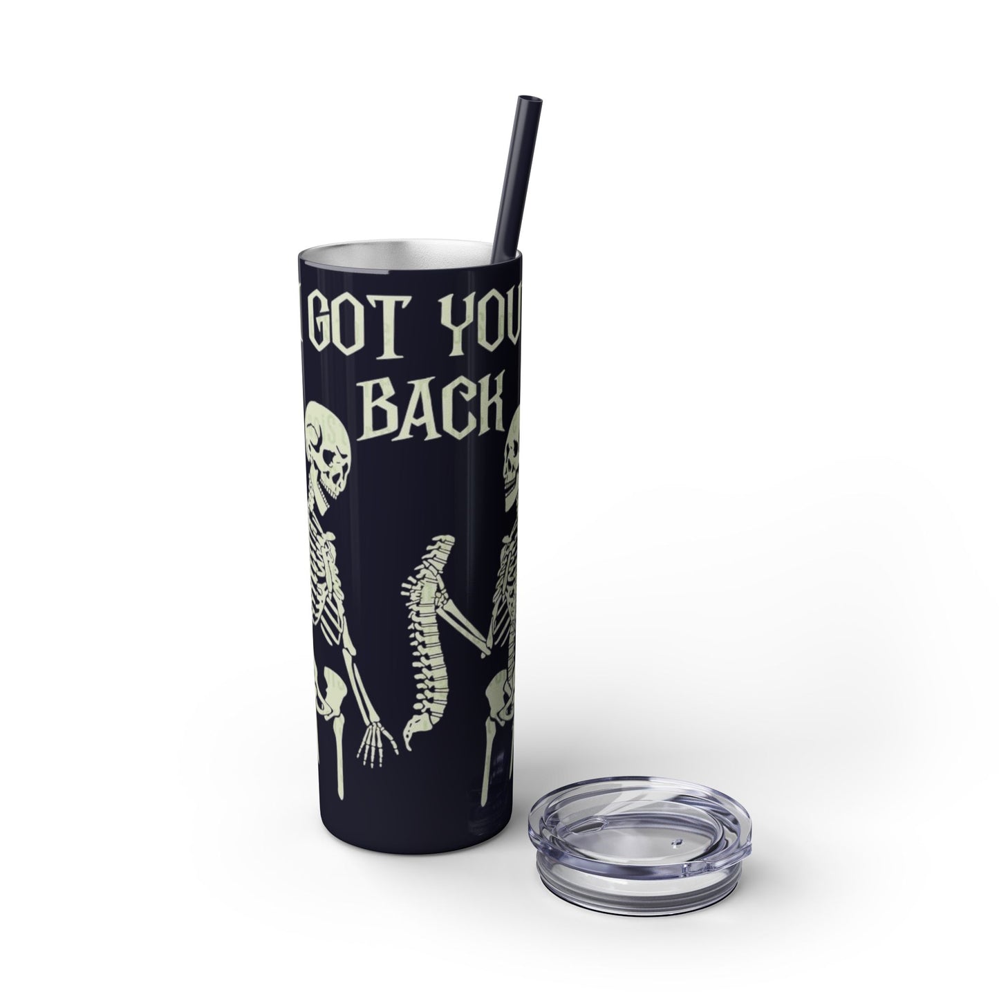 Halloween Skeleton-Themed Tumbler, Got Your Back Drinkware, I Got Your Back Skinny Tumbler, Cute Gifts for Halloween, Fun Vibes for Parties