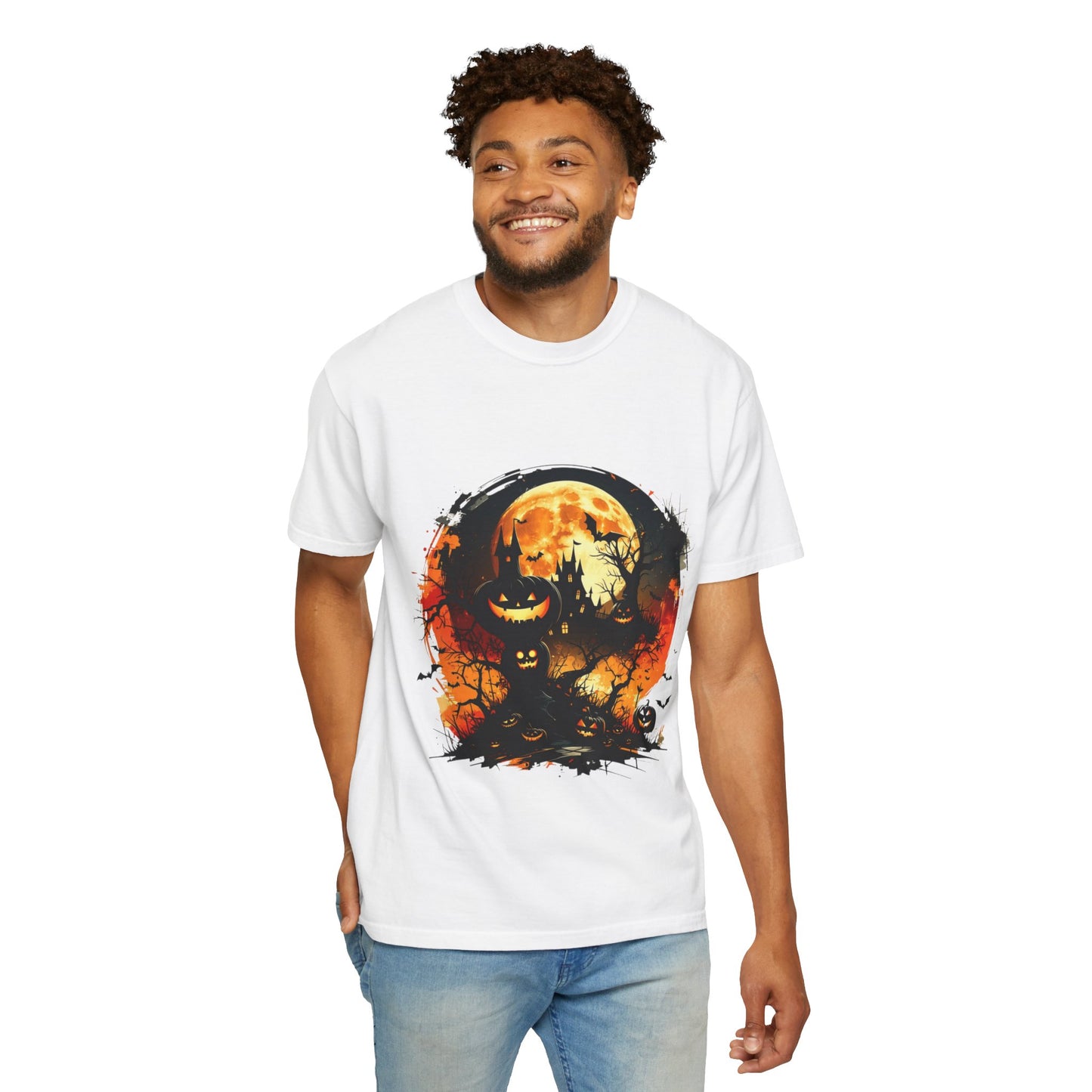 Halloween Moon Graphic T-shirt, Unisex Spooky Shirt, Fall Outfit, October Fest Tee, Halloween Party Wear, Trick or Treat T-shirt