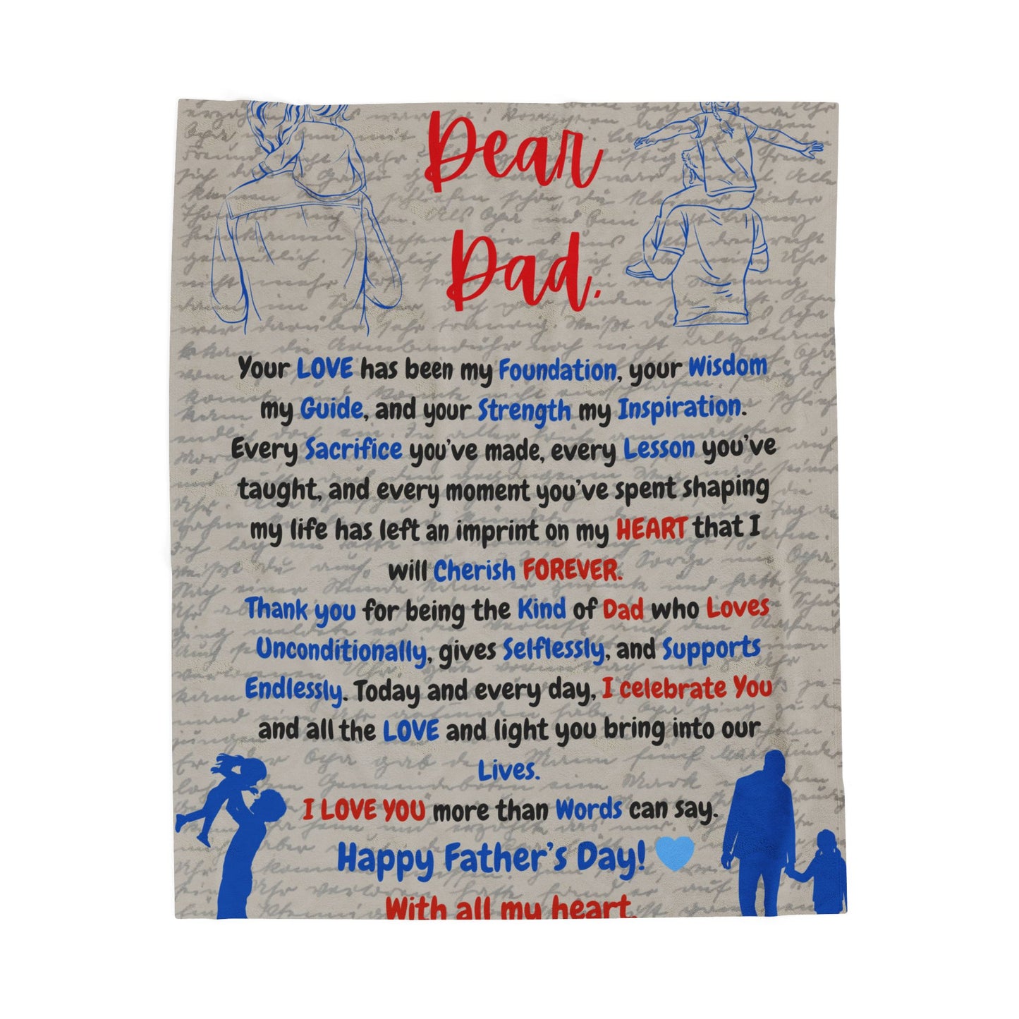 Father's Day Velveteen Plush Blanket with Quote, Unique Designs, Cozy Gift for Dad, Warm Throw, Bedspread