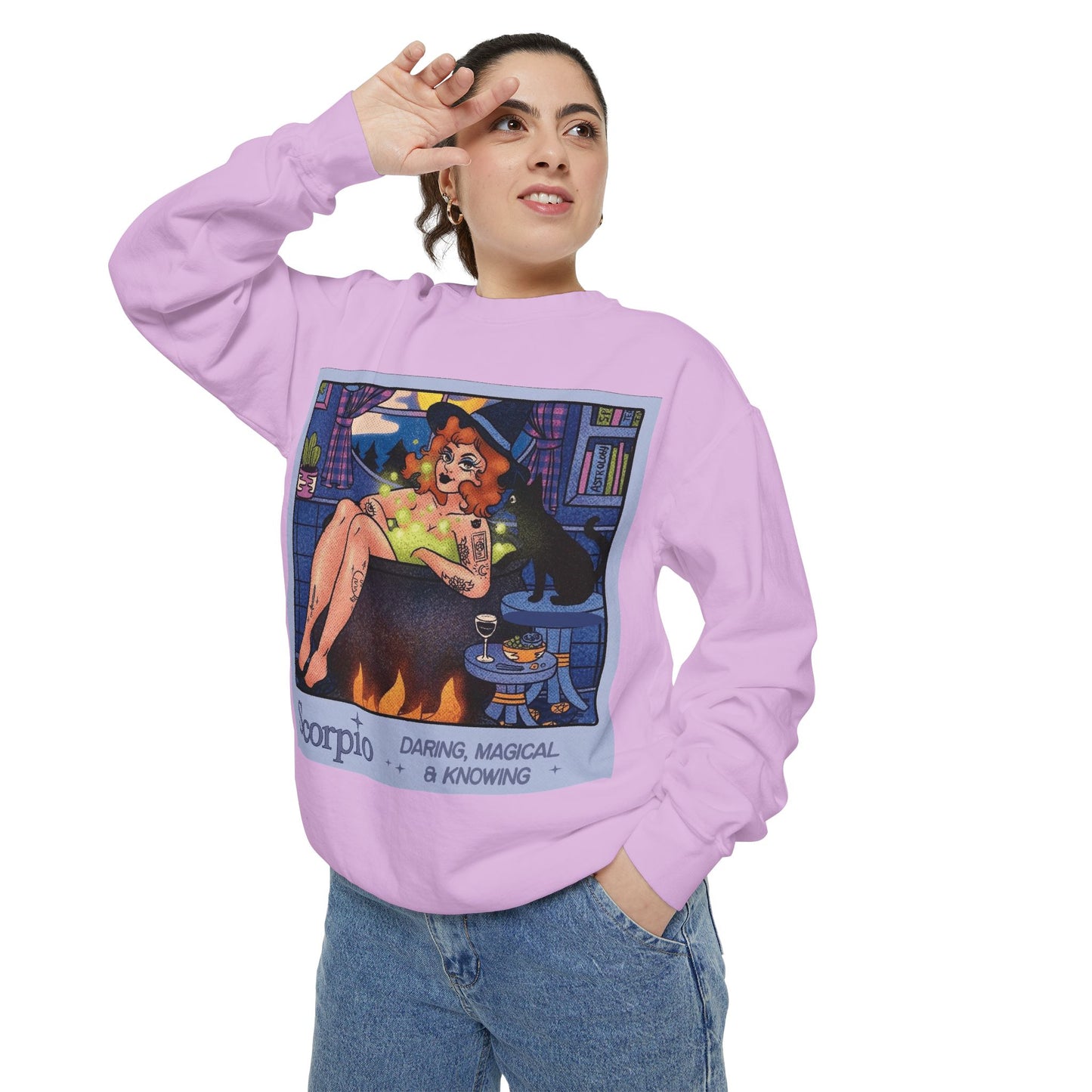 Halloween Sweater Scorpio Sweatshirt | Garment-Dyed Cozy Top, Astrology Gift, Zodiac Apparel, Witchy Fashion, Fall Wardrobe Essential