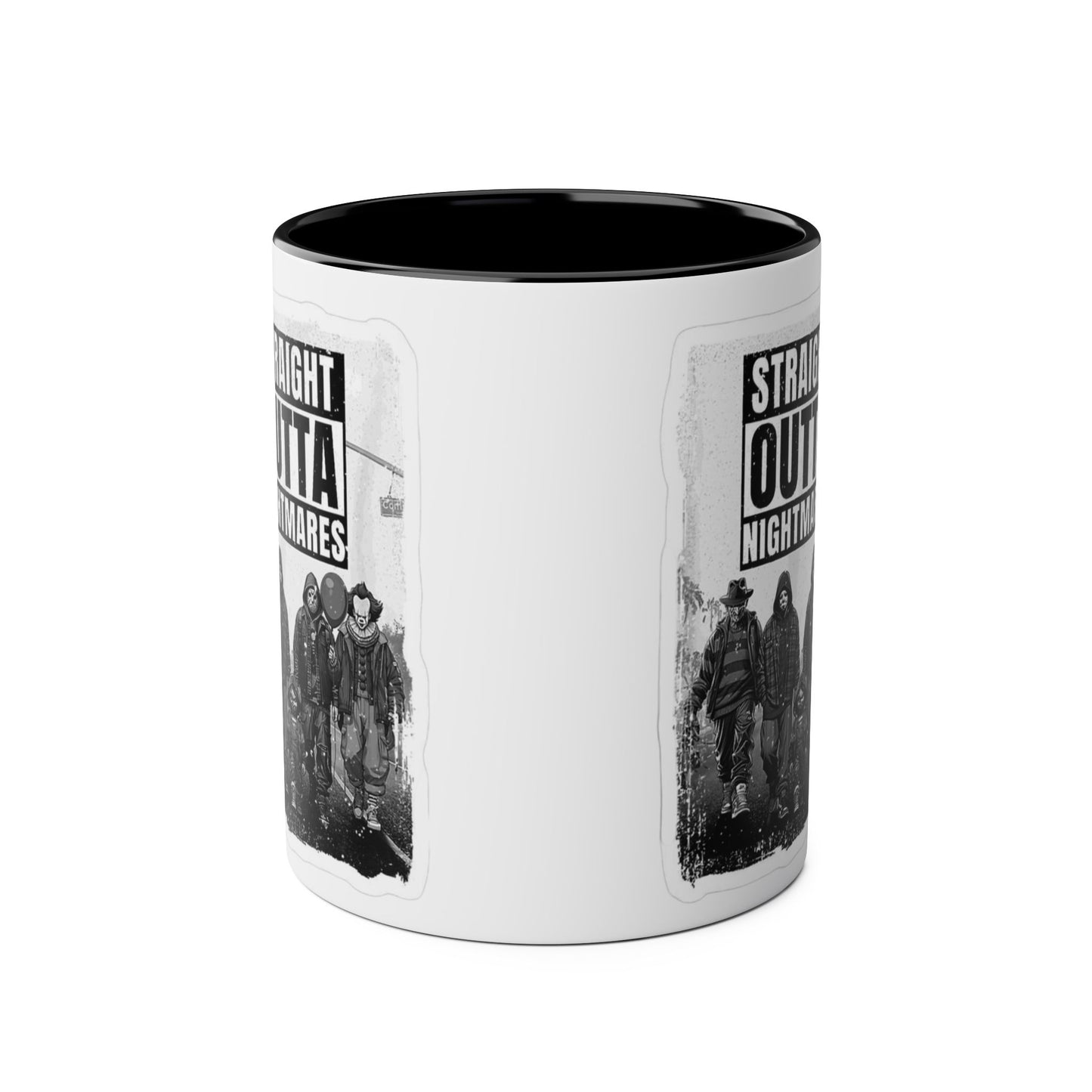 Straight Outta Nightmares Two-Tone Coffee Mug, Unique Gift for Halloween, Fun Office Decor, Red Handle Mug, Collectible Coffee Cup
