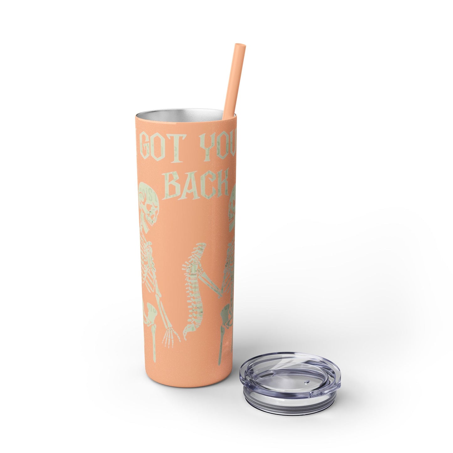 Halloween Skeleton-Themed Tumbler, Got Your Back Drinkware, I Got Your Back Skinny Tumbler, Cute Gifts for Halloween, Fun Vibes for Parties