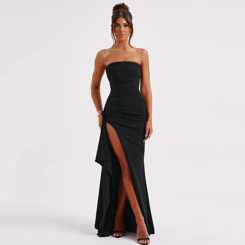 2024 Summer Slash Neck Strapless Party Evening Dress Casual Sleeveless High Slit Long Dress Elegant Backless Sexy Dress Vestidos
