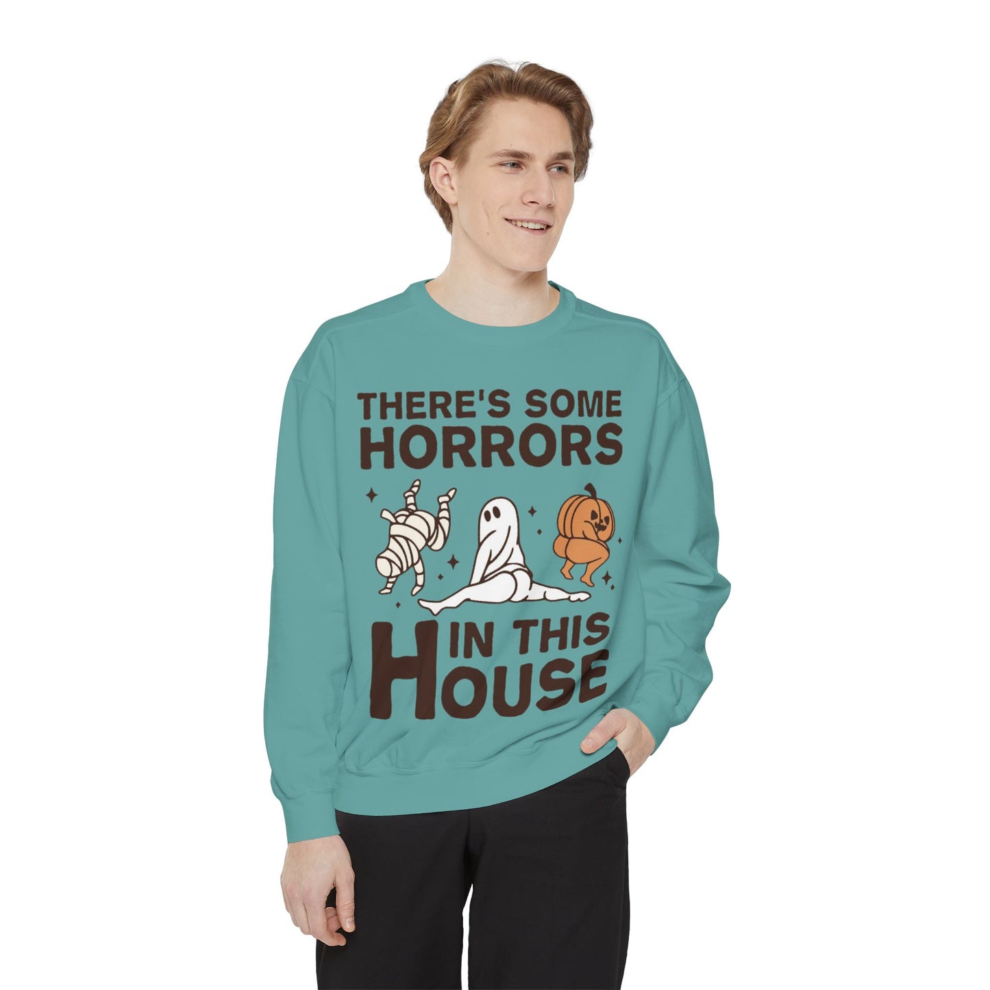Halloween Themed Unisex Sweatshirt - Fun Ghosts & Mummy Design for Fall, Cozy Casual Wear, Halloween Party, Gift for Friends, Autumn Vibes