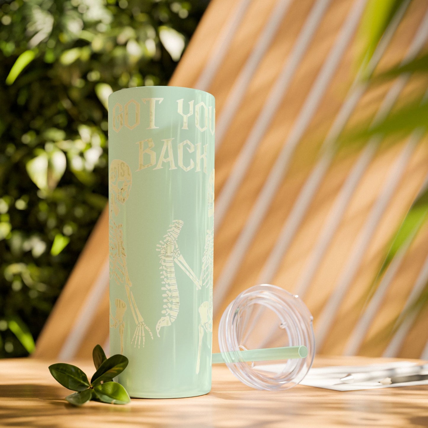 Halloween Skeleton-Themed Tumbler, Got Your Back Drinkware, I Got Your Back Skinny Tumbler, Cute Gifts for Halloween, Fun Vibes for Parties