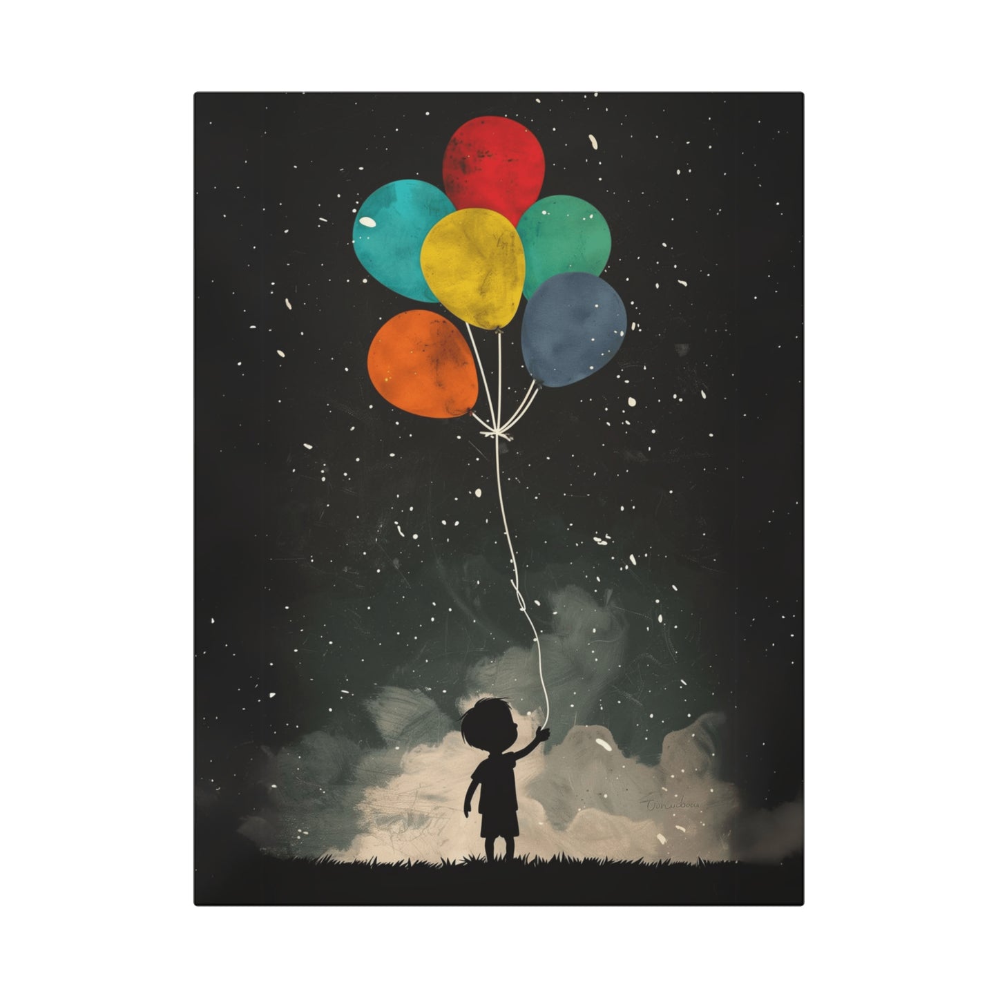 Whimsical Child with Balloons Canvas Art – Nursery Wall Decor, Baby Shower Gift, Inspirational Kids Room Print