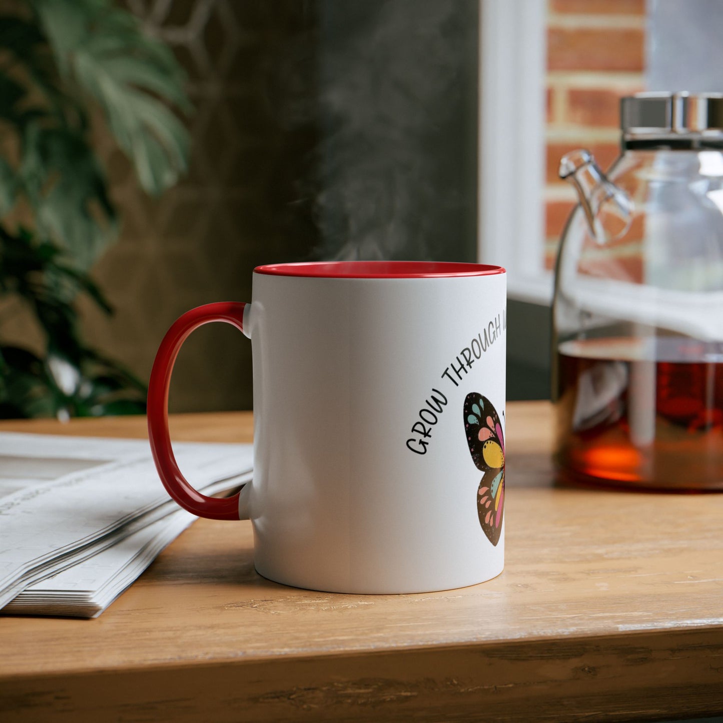 Start your day with meaning. Inspirational Two-Tone Mug for Growth Mindset, Butterfly Design, Coffee or Tea Lover Gift, Motivational Quote, Perfect for Self-Care