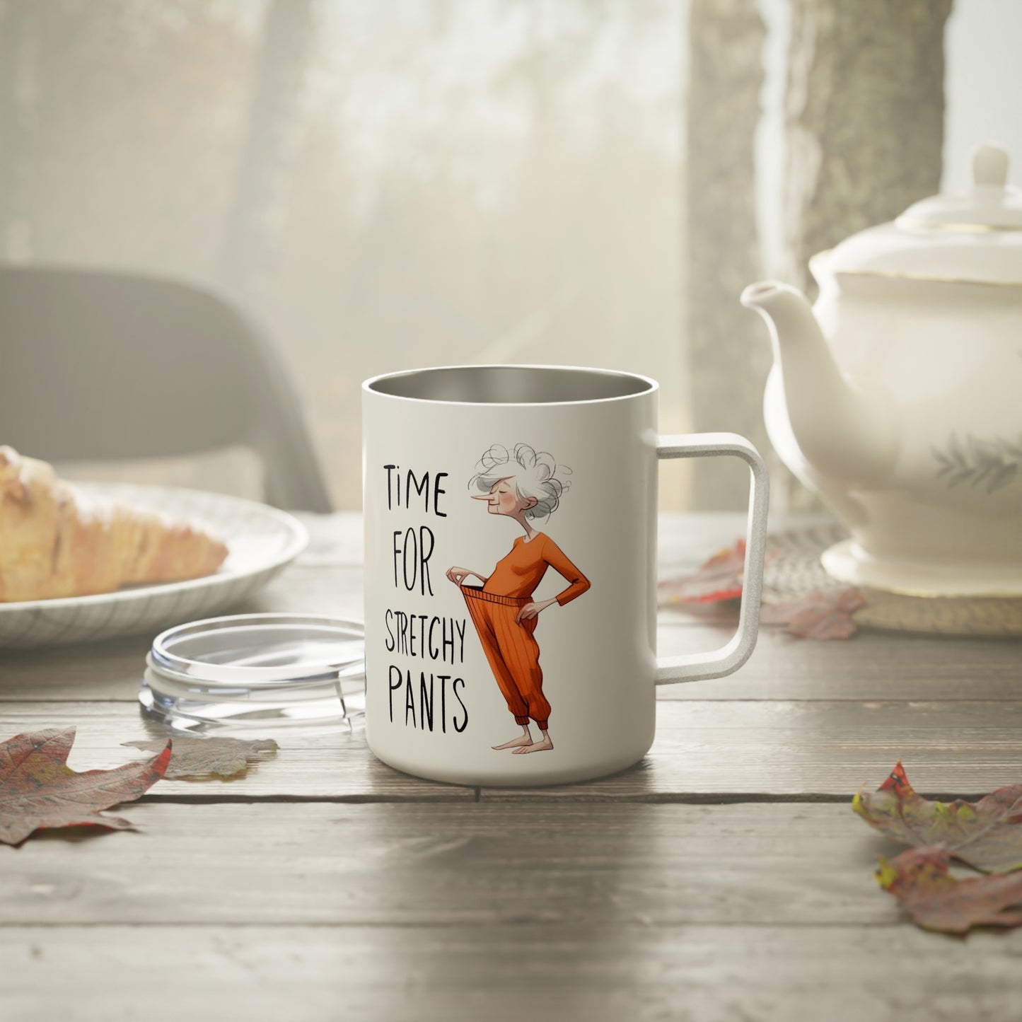 Funny Insulated Coffee Mug - 'Time for Stretchy Pants' Cozy Autumn Mug | Fall Aesthetic Drinkware | Warm & Cozy Coffee Cup