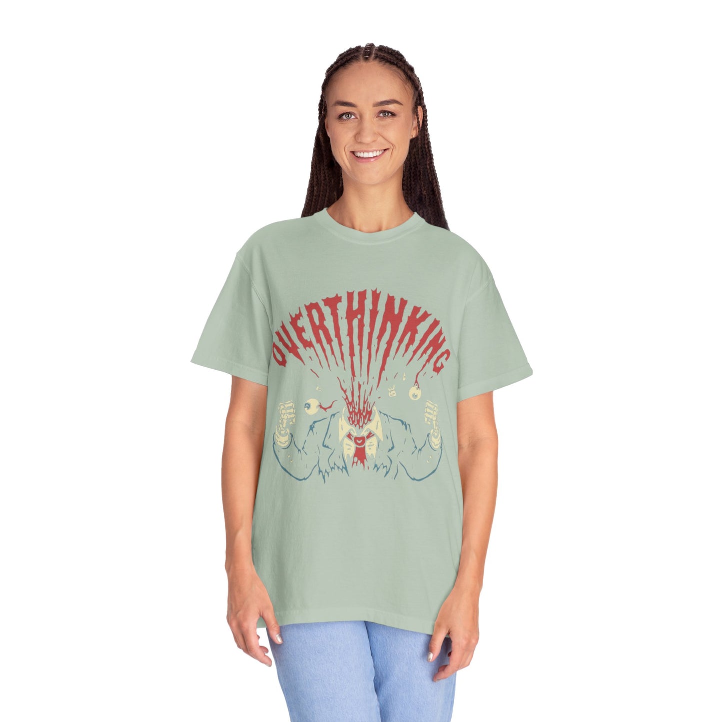 Mentally on Vacation Overthinking Garment-Dyed Unisex T-Shirt, Casual Wear, Gift for Anxiety Awareness, Self-Care Apparel, Unique Graphic Tee