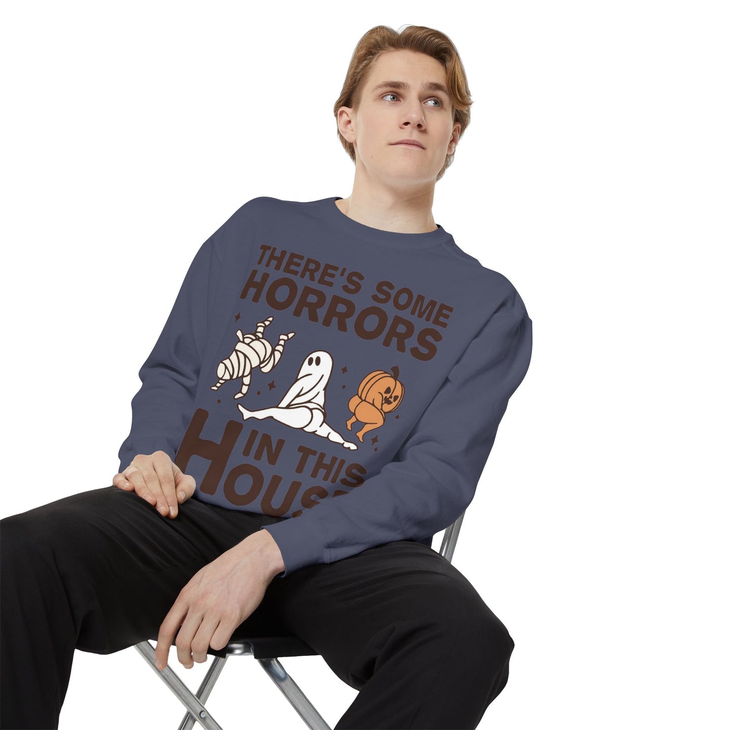 Halloween Themed Unisex Sweatshirt - Fun Ghosts & Mummy Design for Fall, Cozy Casual Wear, Halloween Party, Gift for Friends, Autumn Vibes