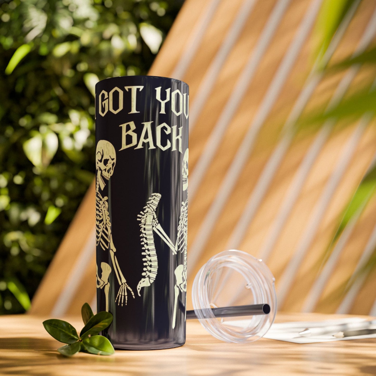 Halloween Skeleton-Themed Tumbler, Got Your Back Drinkware, I Got Your Back Skinny Tumbler, Cute Gifts for Halloween, Fun Vibes for Parties