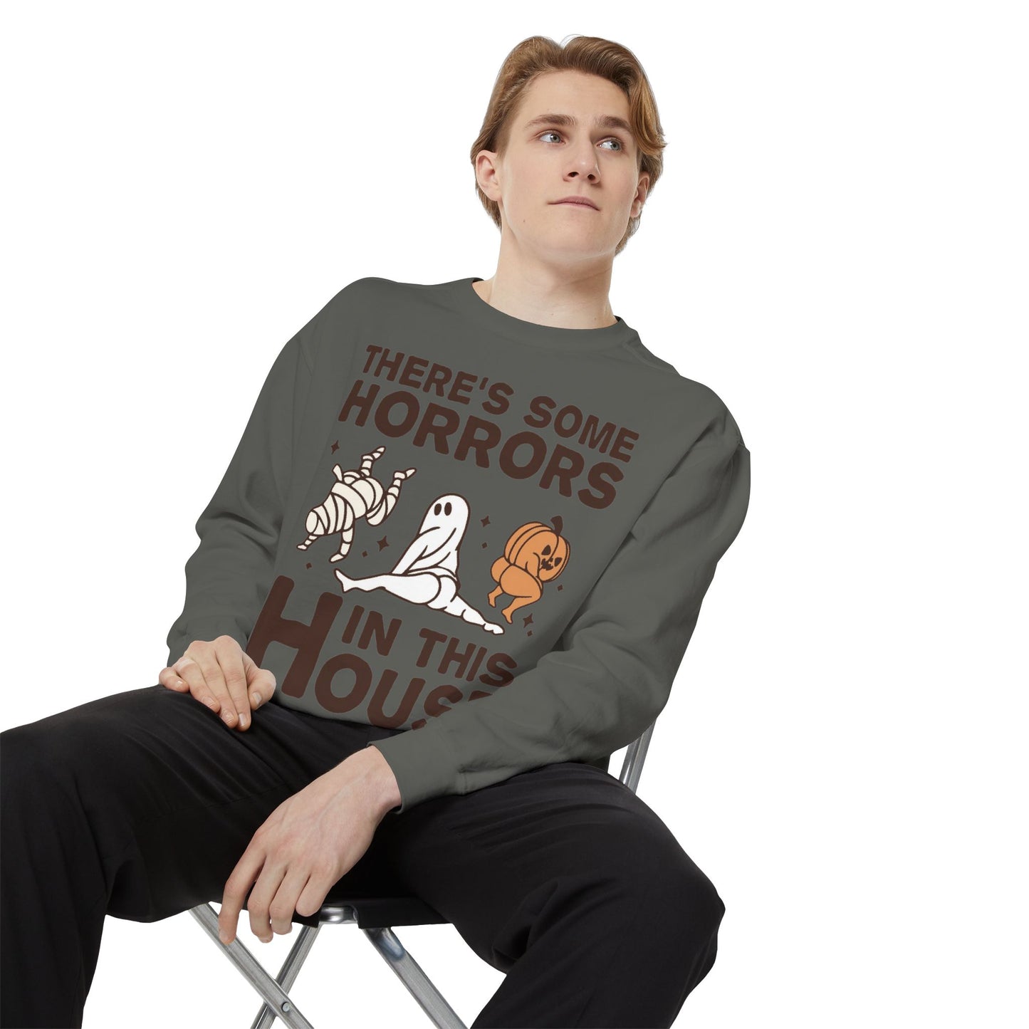 Halloween Themed Unisex Sweatshirt - Fun Ghosts & Mummy Design for Fall, Cozy Casual Wear, Halloween Party, Gift for Friends, Autumn Vibes
