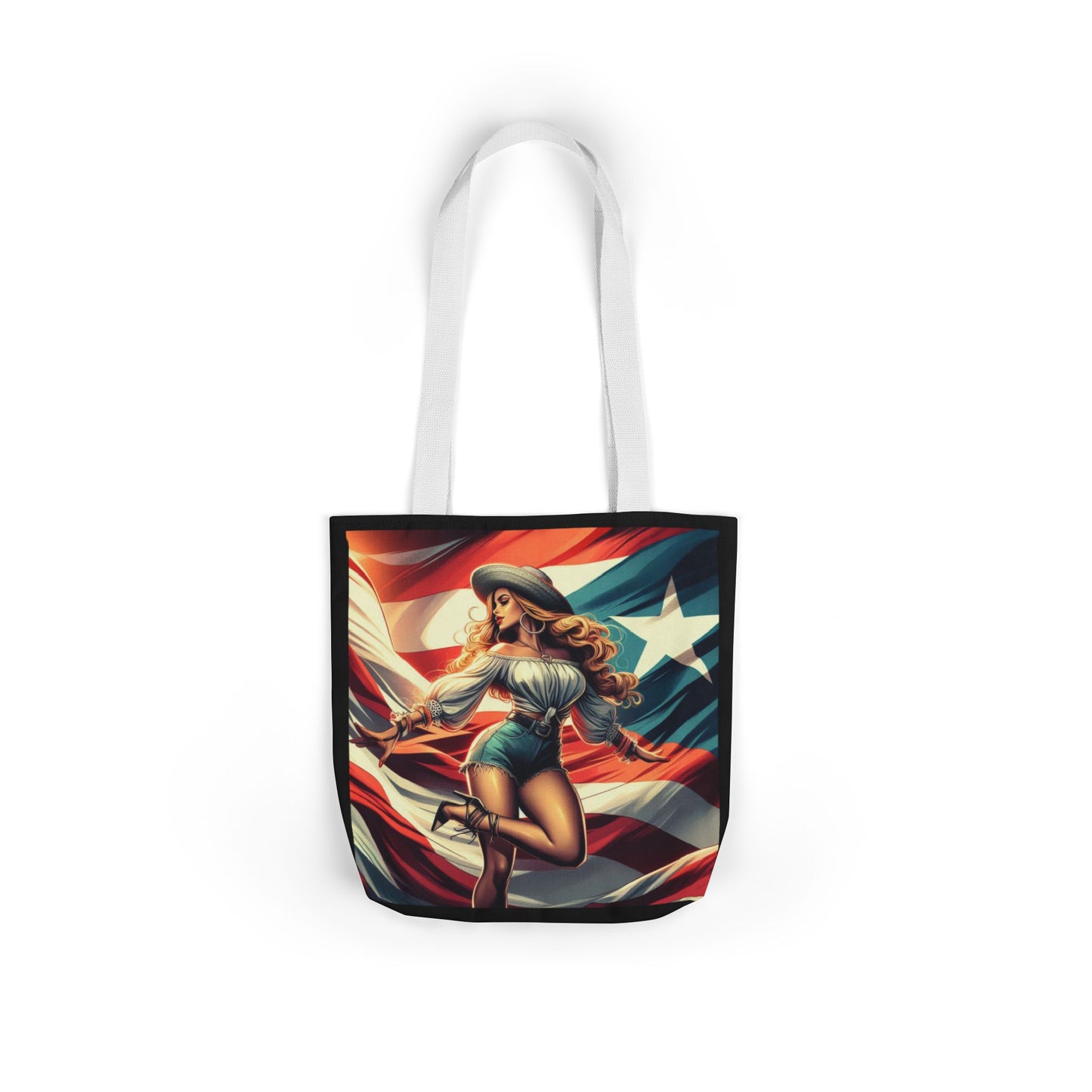 Puerto Rican Flag Handbag Canvas Tote Bag, 5-Color Straps