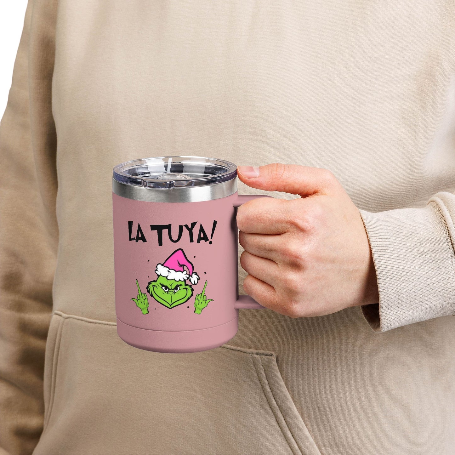 Holiday Grinch Coffee Mug Tumbler - 15oz Vaso / Taza de Acero Inoxidable – Diseño Navideño