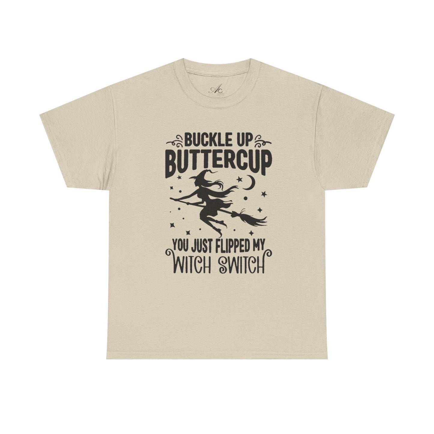 Witchy Humor Tee - Buckle Up Buttercup, Unisex Heavy Cotton Tee, Halloween Shirt, Casual Wear, Gift for Her, Funny T-Shirt