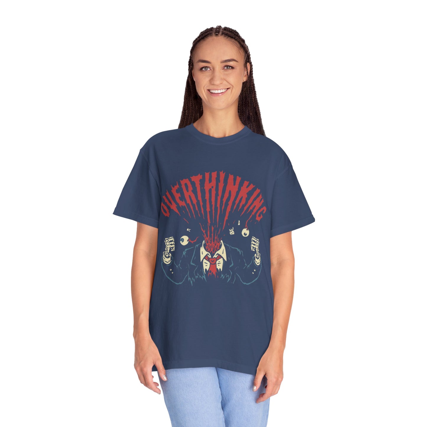 Mentally on Vacation Overthinking Garment-Dyed Unisex T-Shirt, Casual Wear, Gift for Anxiety Awareness, Self-Care Apparel, Unique Graphic Tee