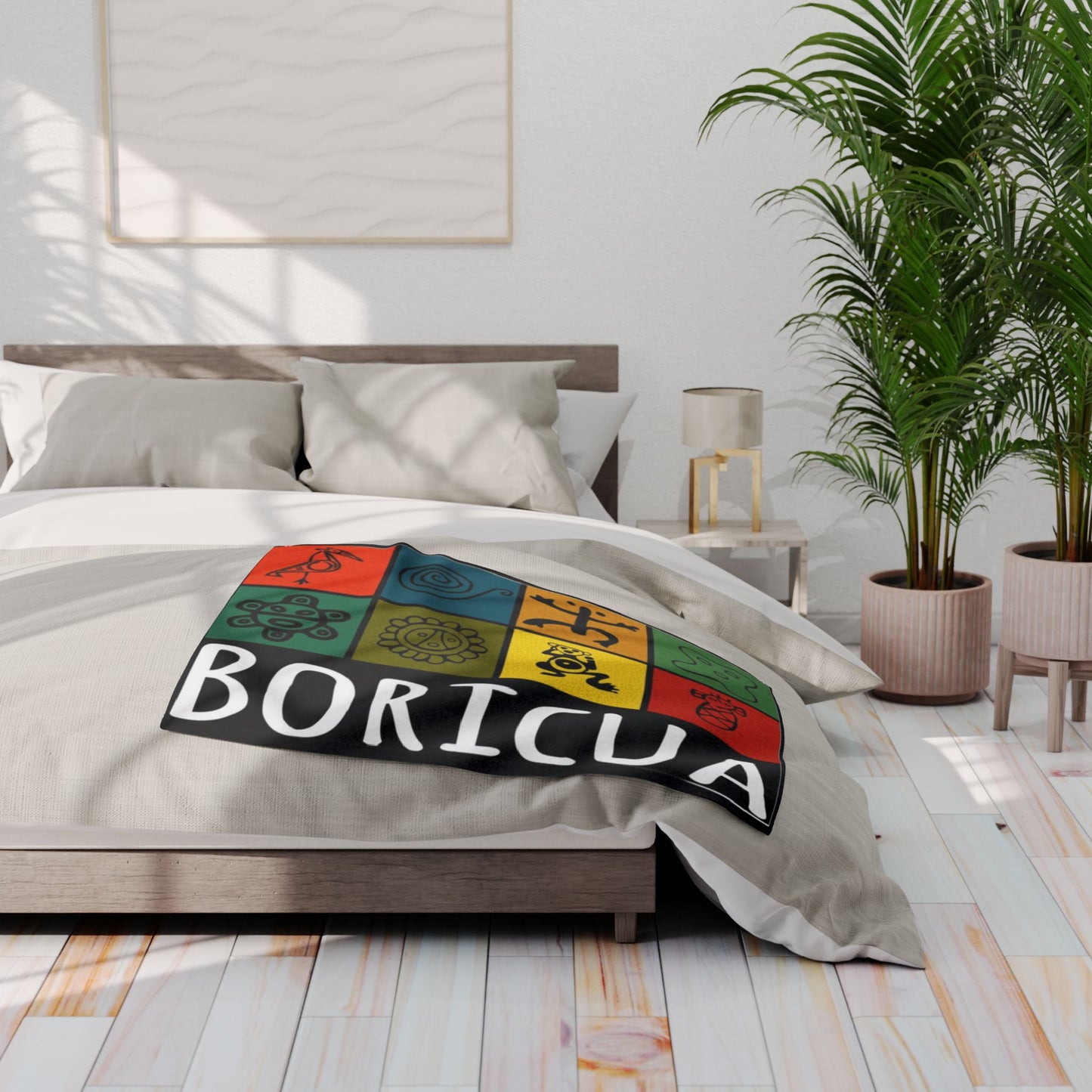 Boricua Pattern Fleece Blanket – Colorful Taino Symbols Cozy Throw