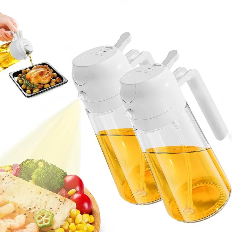 2 - in - 1 Oil Spray Bottle – Refillable Plastic Kitchen Sprayer for Cooking, Olive Oil, BBQ & Vinegar - Metamorphosis Creations