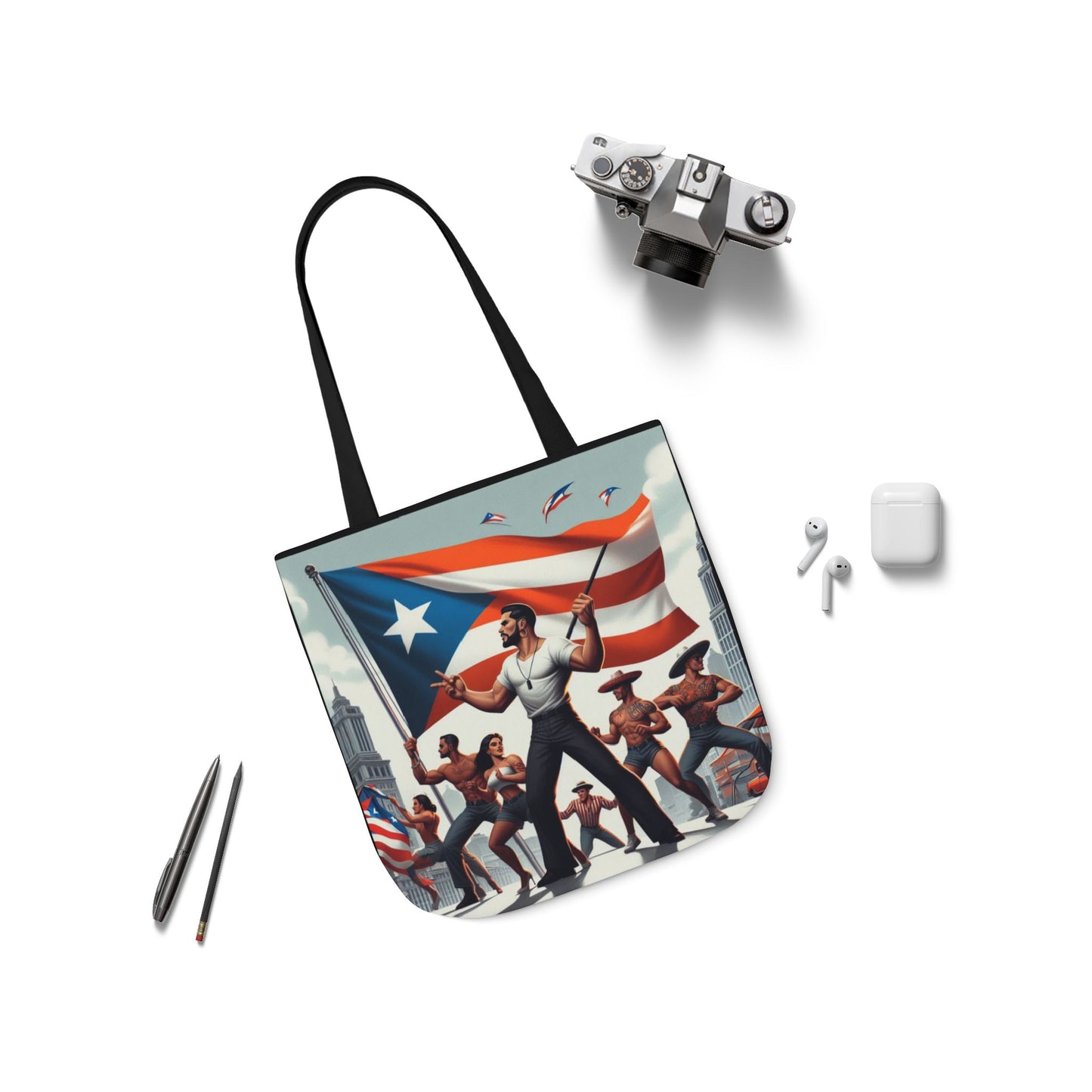 PUERTO RICO Canvas Tote Bag, 5-Color Straps