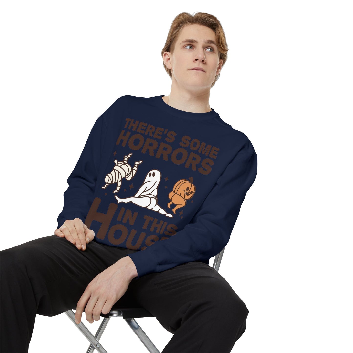 Halloween Themed Unisex Sweatshirt - Fun Ghosts & Mummy Design for Fall, Cozy Casual Wear, Halloween Party, Gift for Friends, Autumn Vibes