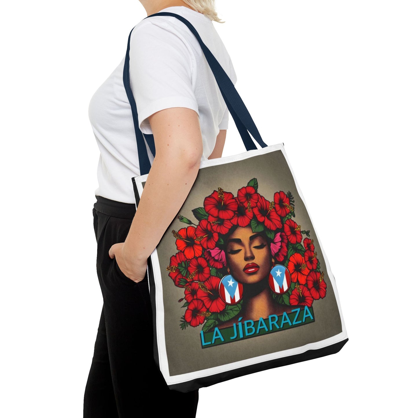La Jíbara Tote Bag — Puerto Rican Floral Portrait Canvas Tote Puerto Rico Christmas Tote