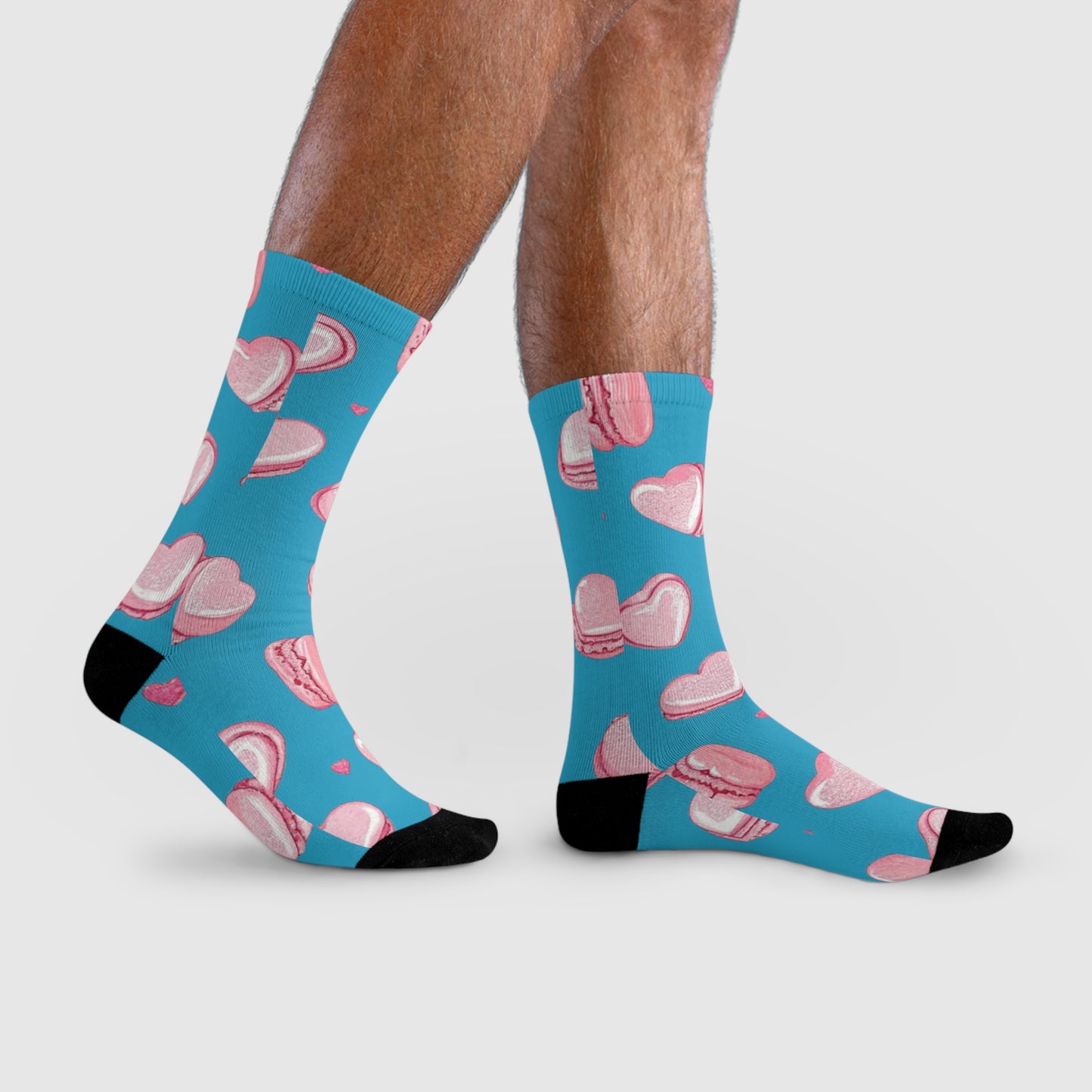 Heart Macaron Crew Socks – Cute Pink Sweets Pattern