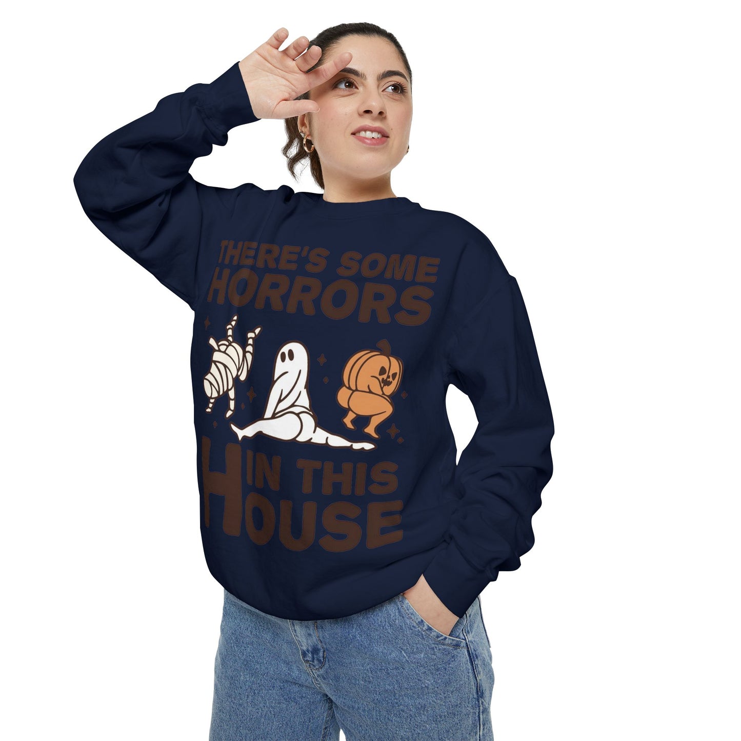 Halloween Themed Unisex Sweatshirt - Fun Ghosts & Mummy Design for Fall, Cozy Casual Wear, Halloween Party, Gift for Friends, Autumn Vibes