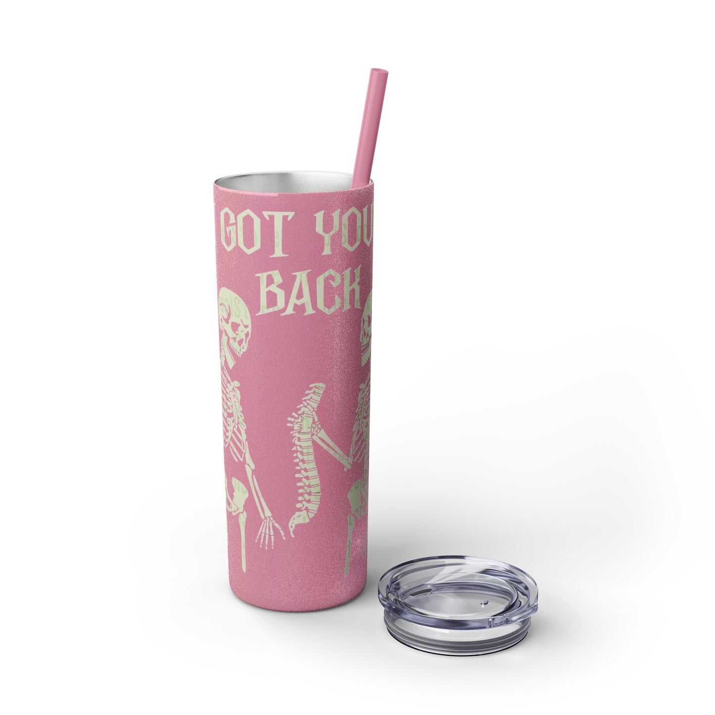 Halloween Skeleton-Themed Tumbler, Got Your Back Drinkware, I Got Your Back Skinny Tumbler, Cute Gifts for Halloween, Fun Vibes for Parties