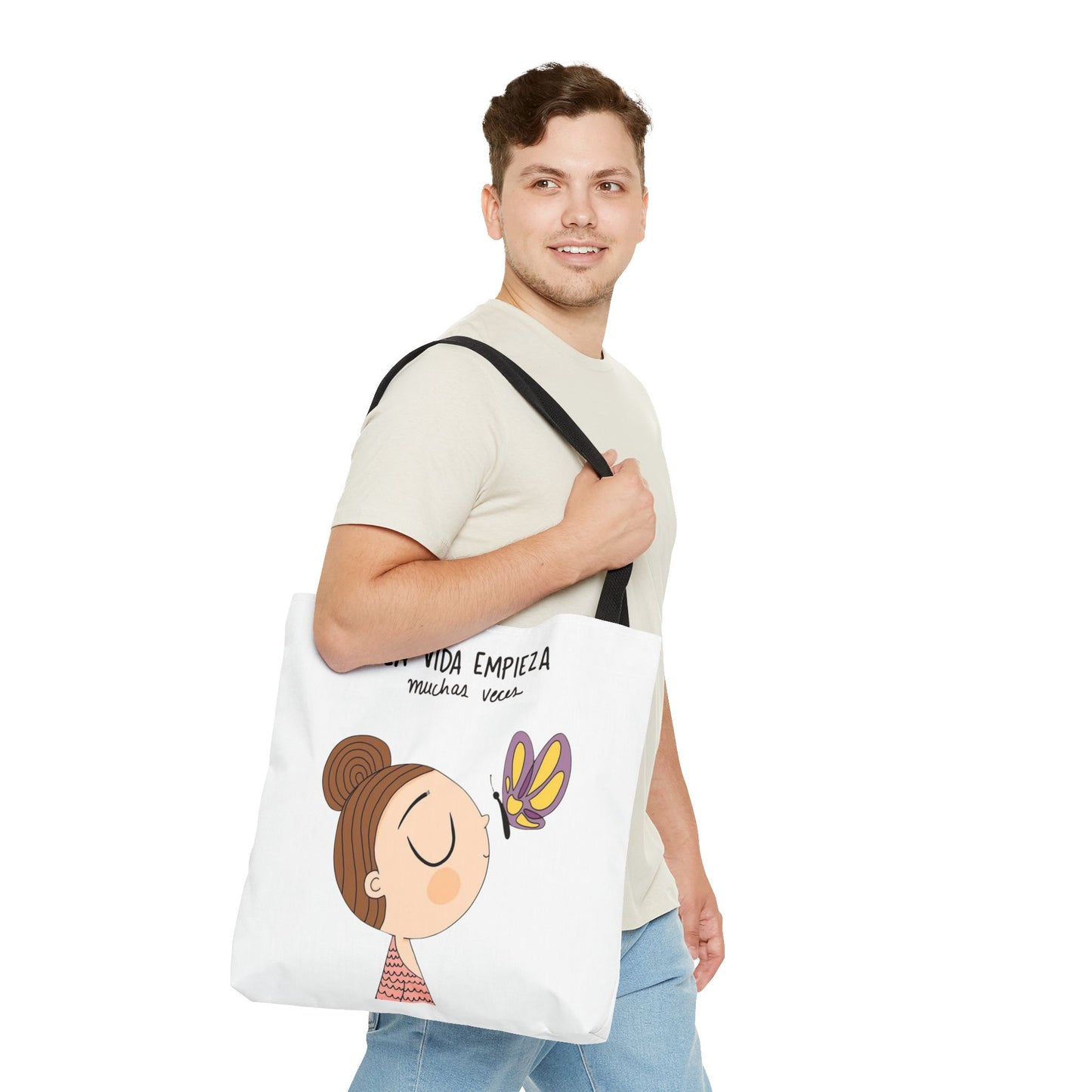 Lleva inspiración contigo a donde vayas, Eco-Friendly Carryall, Motivational Gift, Cute Reusable Shopper, Butterfly Design, Brighten Your Day