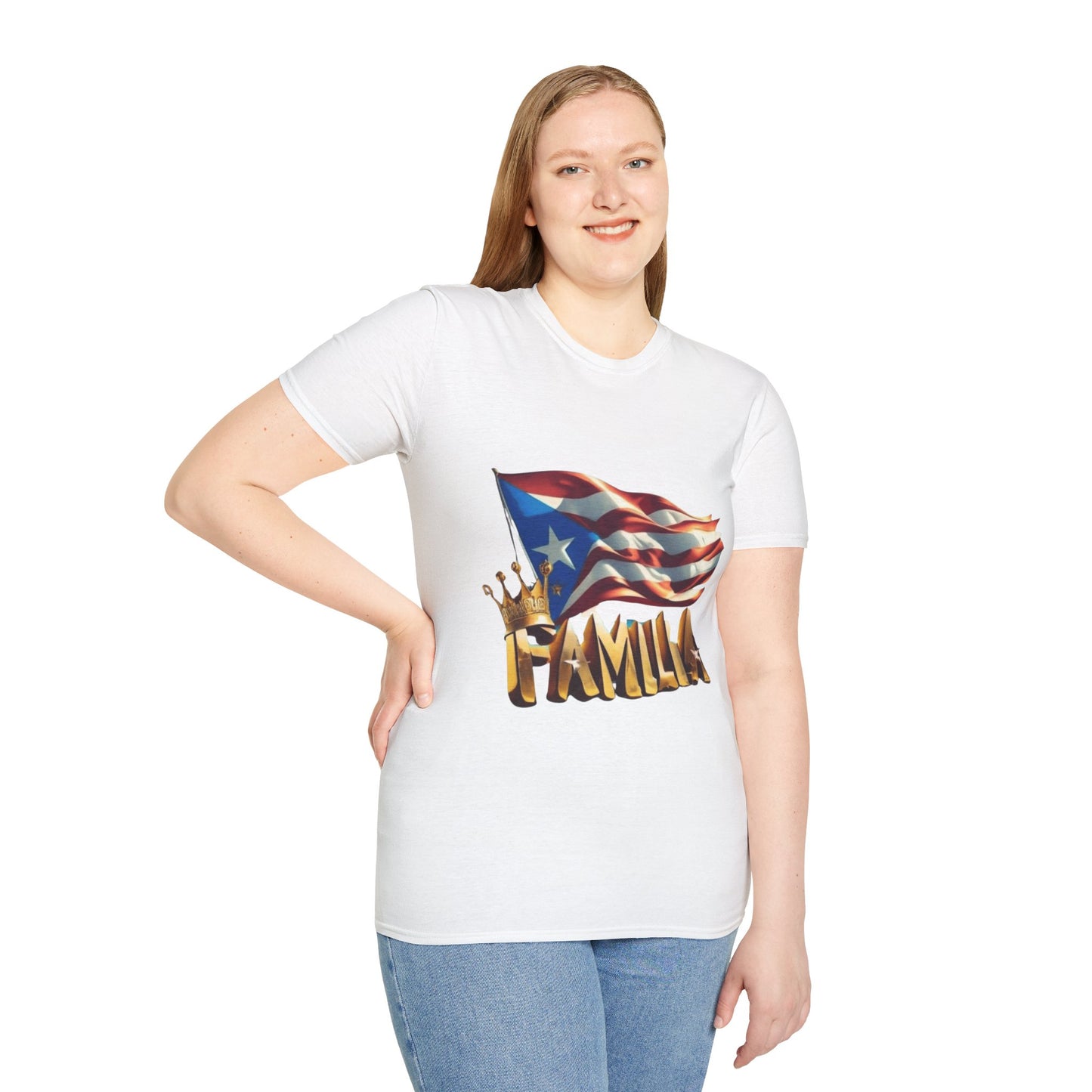 Puerto Rican Familia T-Shirt, Unisex Softstyle Tee, Patriotic Shirt, Family Unity Gift, Summer Celebration Apparel