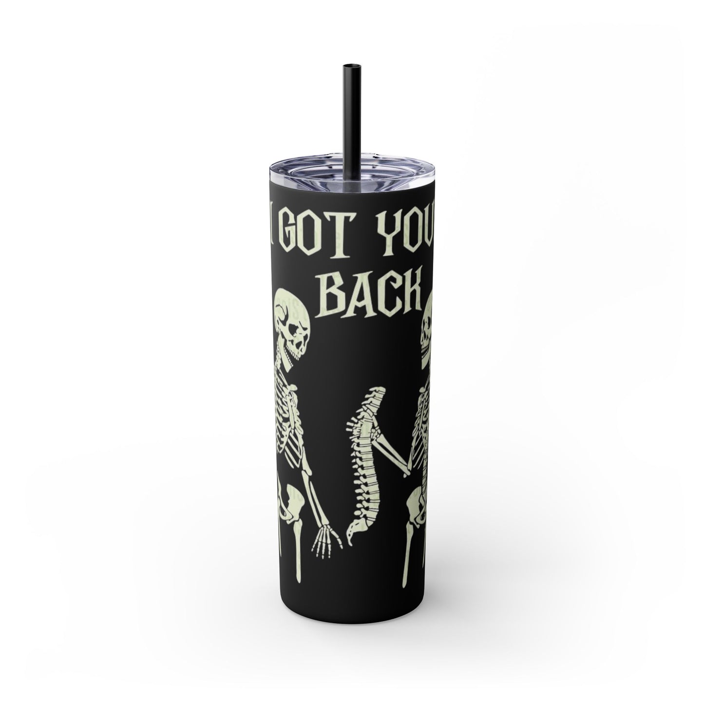 Halloween Skeleton-Themed Tumbler, Got Your Back Drinkware, I Got Your Back Skinny Tumbler, Cute Gifts for Halloween, Fun Vibes for Parties