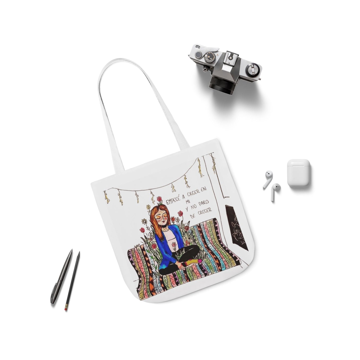 Lleva inspiración contigo a donde vayas Bohemian Style Canvas Tote Bag, Inspirational Art, Ideal for Gifts, Eco-Friendly Shopping, Beach Days, Travel Adventures