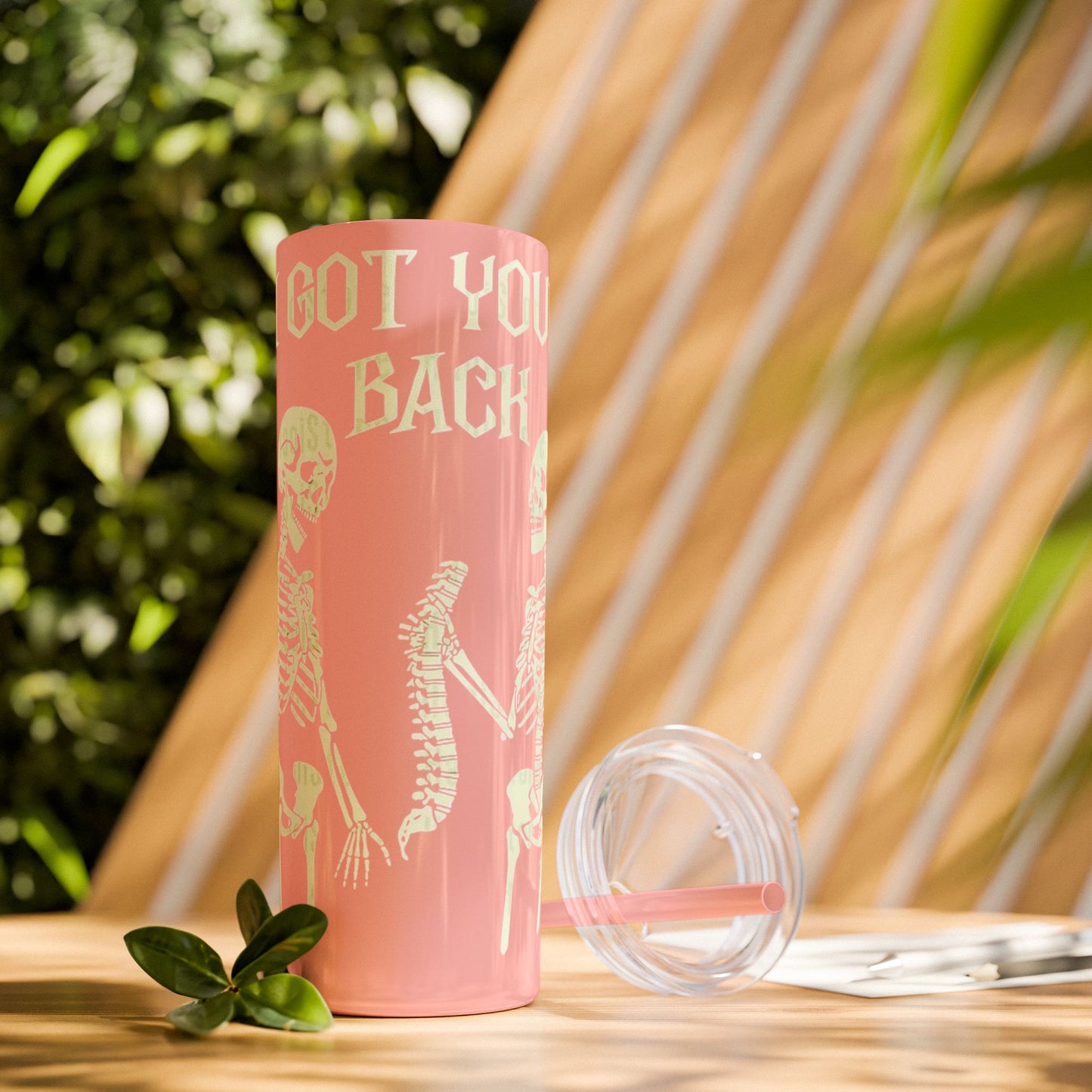 Halloween Skeleton-Themed Tumbler, Got Your Back Drinkware, I Got Your Back Skinny Tumbler, Cute Gifts for Halloween, Fun Vibes for Parties