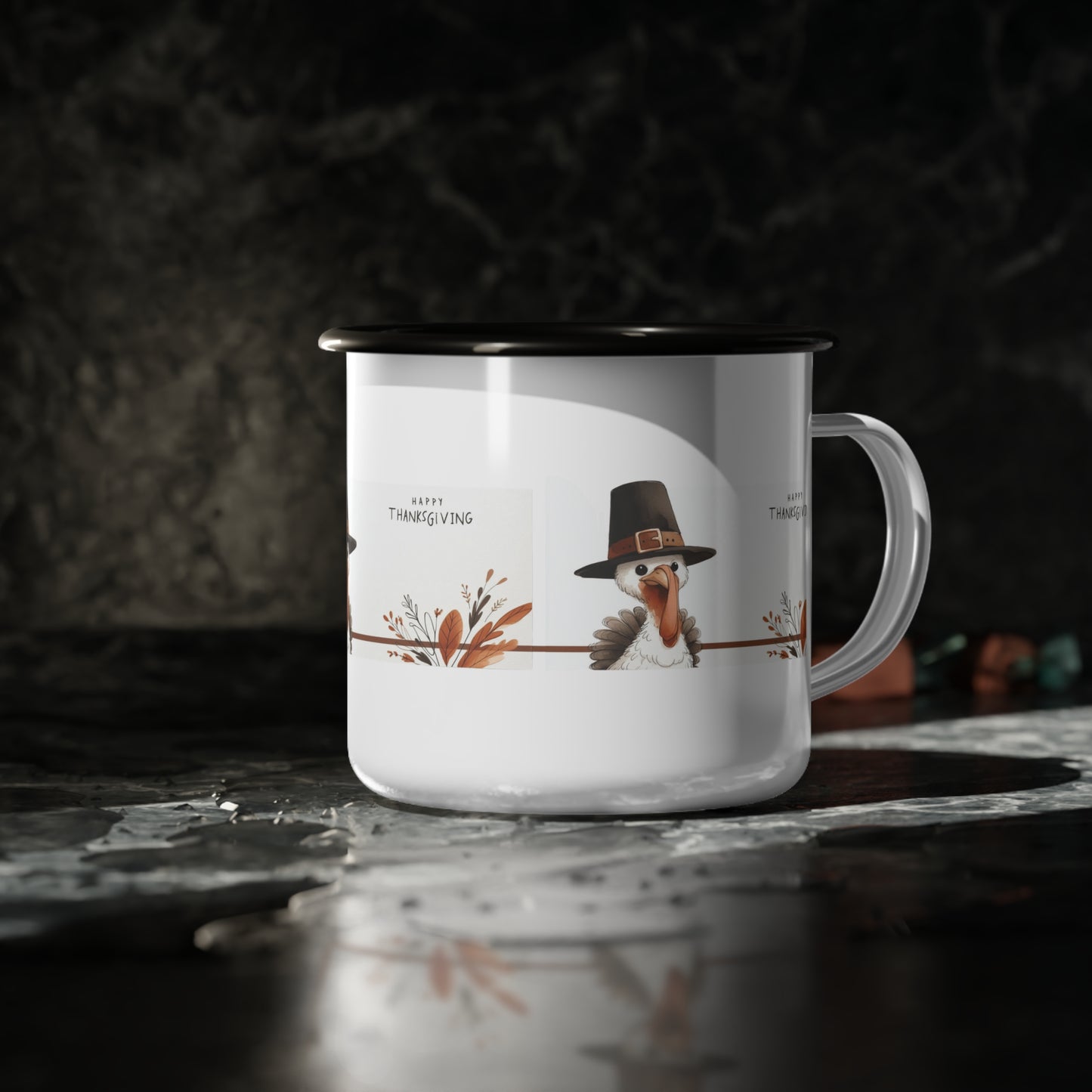 Thanksgiving Enamel Camp Cup with Turkeys Cozy Fall Mug
