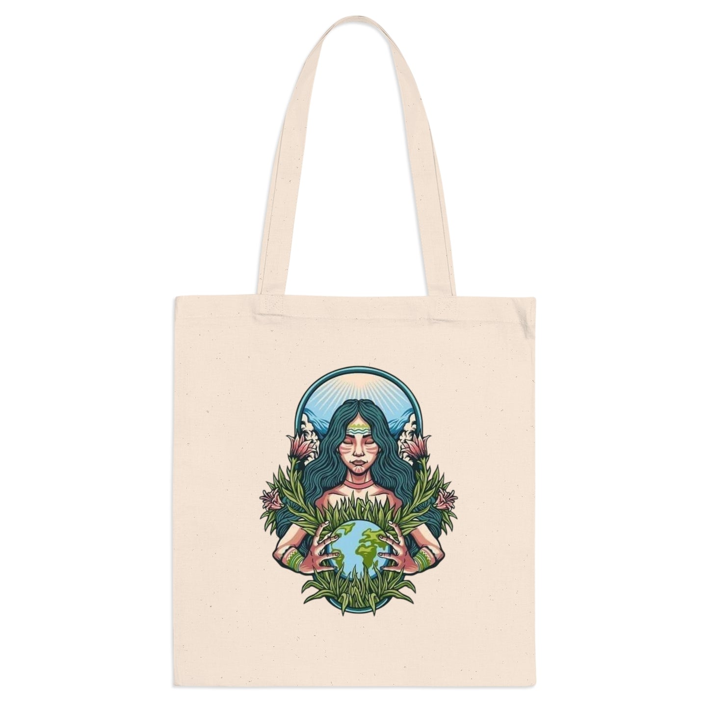 Nature Lover's Illustrated Tote Bag, Eco-Friendly Shopping Bag, Gift for Her, Boho Style, Earth Day Bag, Tote for Vegans