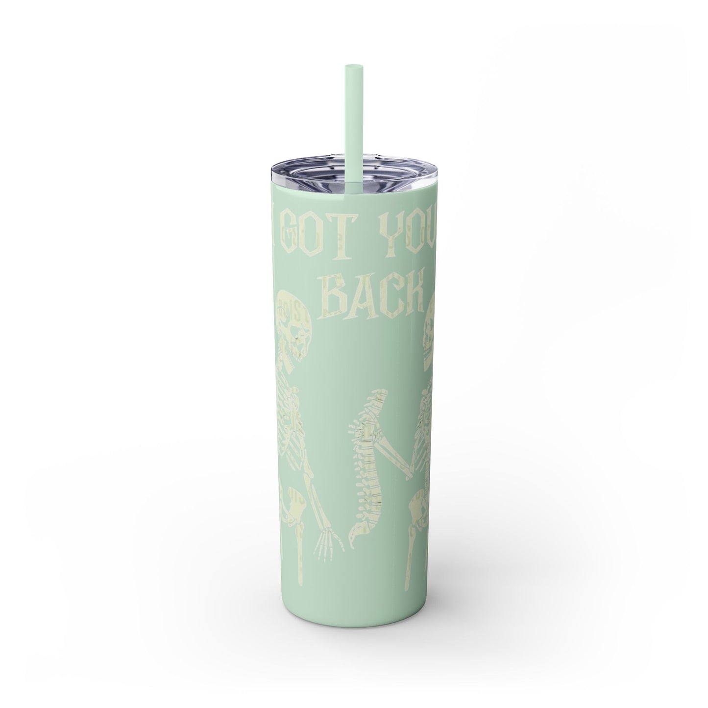 Halloween Skeleton-Themed Tumbler, Got Your Back Drinkware, I Got Your Back Skinny Tumbler, Cute Gifts for Halloween, Fun Vibes for Parties