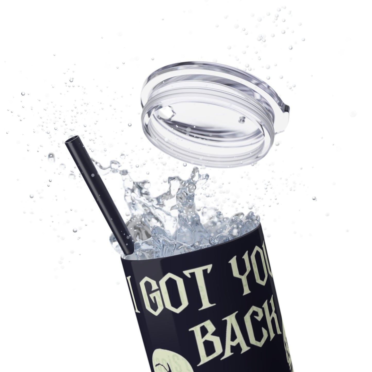 Halloween Skeleton-Themed Tumbler, Got Your Back Drinkware, I Got Your Back Skinny Tumbler, Cute Gifts for Halloween, Fun Vibes for Parties