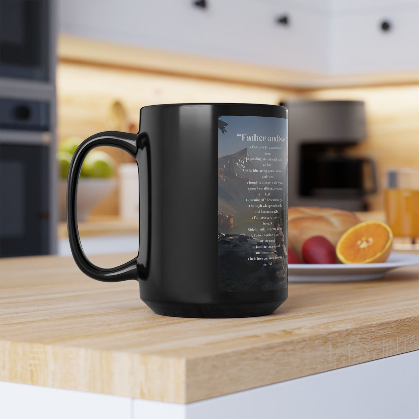 FATHER QUOTE MUG Ergonomic Handle Mug Hot and Cold Beverage Mug Black Mug, 15oz