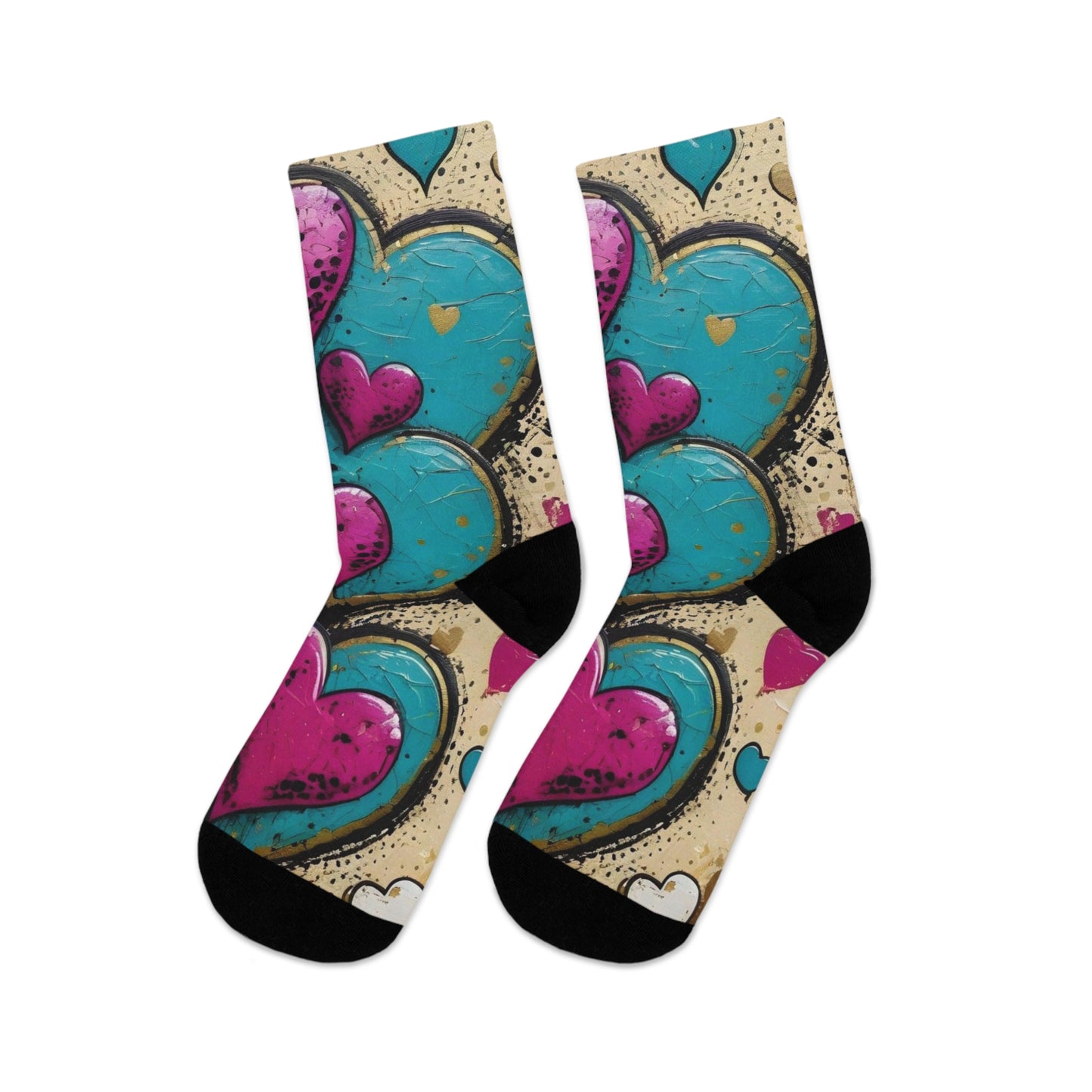 Recycled Poly Socks - Graffiti Heart Print Crew Socks