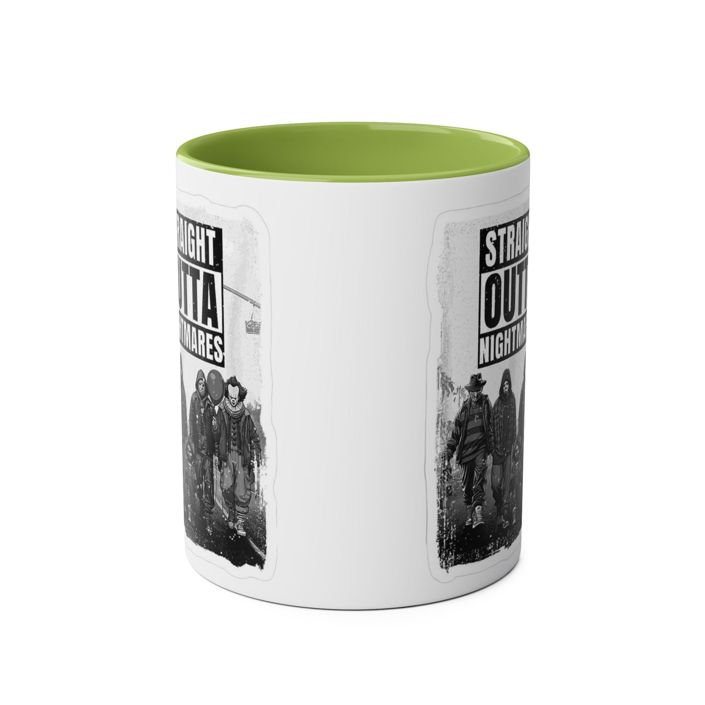 Straight Outta Nightmares Two-Tone Coffee Mug, Unique Gift for Halloween, Fun Office Decor, Red Handle Mug, Collectible Coffee Cup