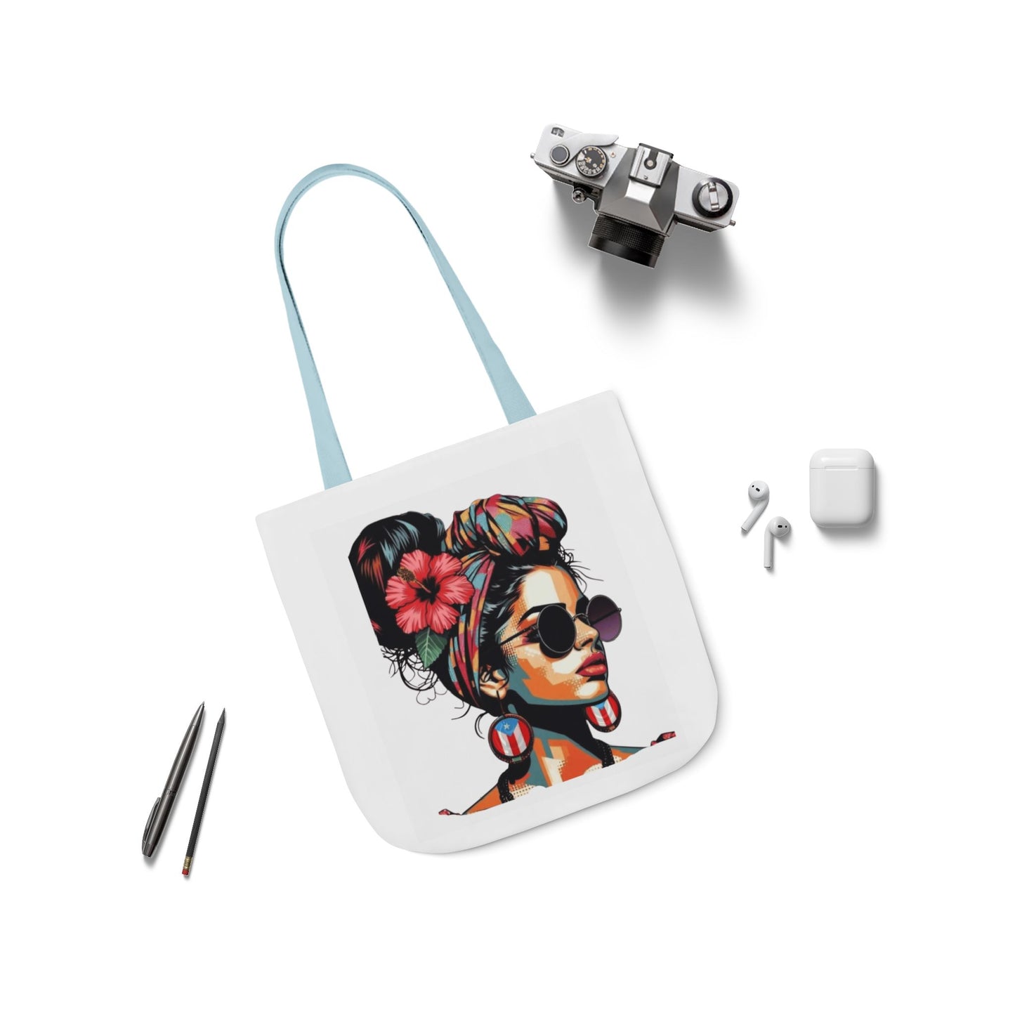 Carry Your Culture – Puerto Rican Pride in Every Step Chic Canvas Tote Bag - Stylish Floral Portrait, Trendy Beach Carryall, Mother's Day Gift, Everyday Shopper, Art Lovers Essential