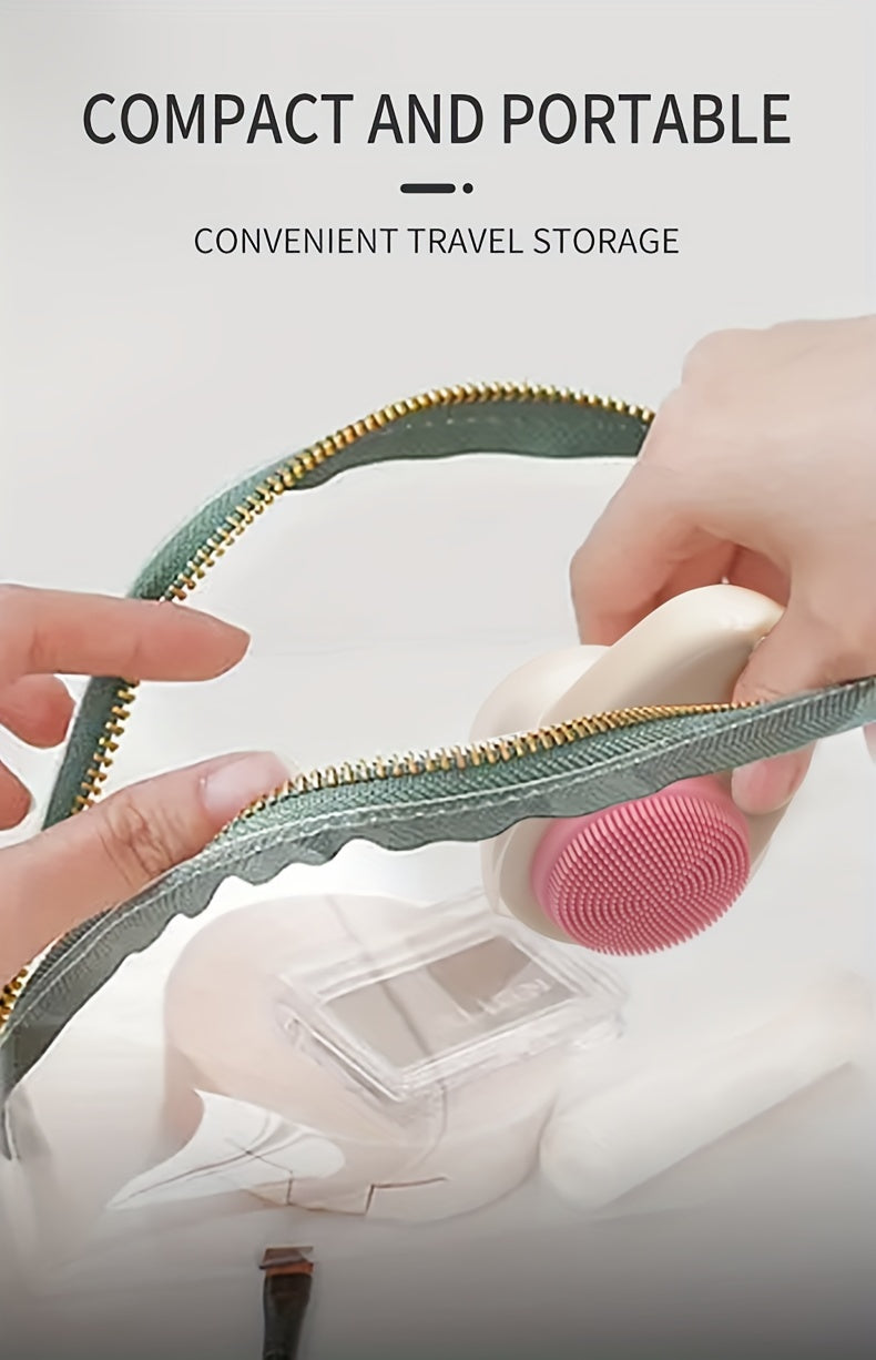 2-in-1 Dual-Sided Silicone Facial Cleansing Brush with Exfoliating Bristles & Soft Massage Tips - Gentle Deep Pore Cleansing & Skincare Tool, Travel-Friendly Hanging Loop, Unscented for Sensitive Light Beige, Facial Cleanser,