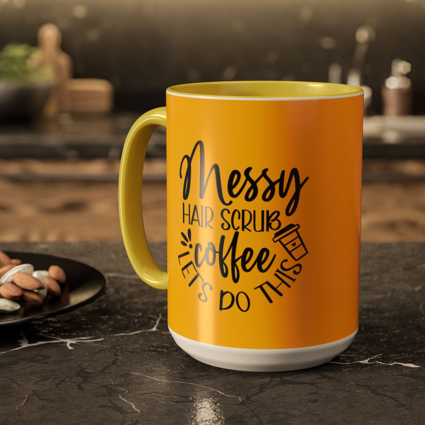 Holiday Coffee Cups with Festive Quotes & Designs Messy Hair Coffee Mug - Fun Yellow Ceramic Cup for Coffee Lovers