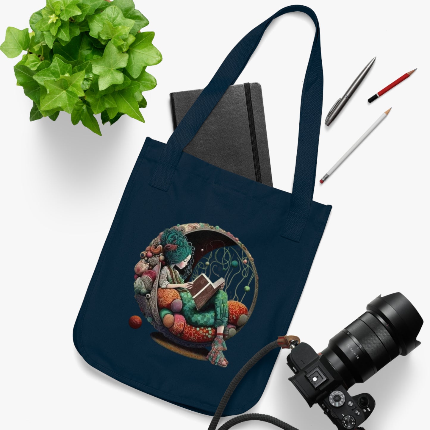 Inspiration On the Go Whimsical Organic Canvas Artistic Gift for Readers, Birthday Present, Reusable Bag