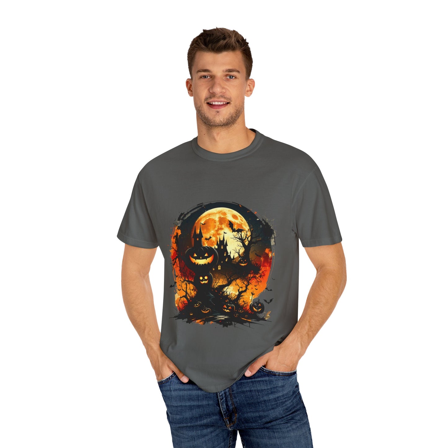 Halloween Moon Graphic T-shirt, Unisex Spooky Shirt, Fall Outfit, October Fest Tee, Halloween Party Wear, Trick or Treat T-shirt