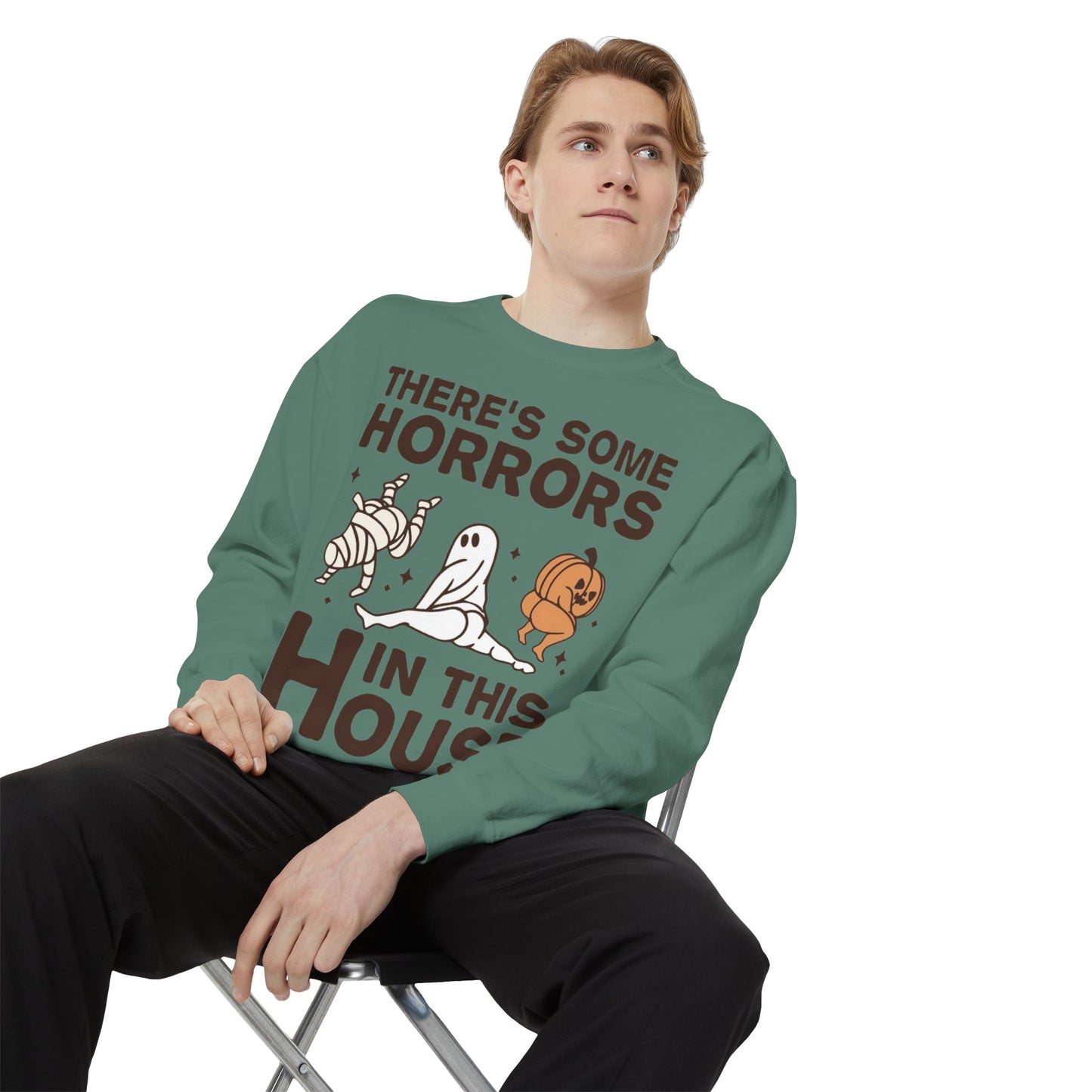 Halloween Themed Unisex Sweatshirt - Fun Ghosts & Mummy Design for Fall, Cozy Casual Wear, Halloween Party, Gift for Friends, Autumn Vibes