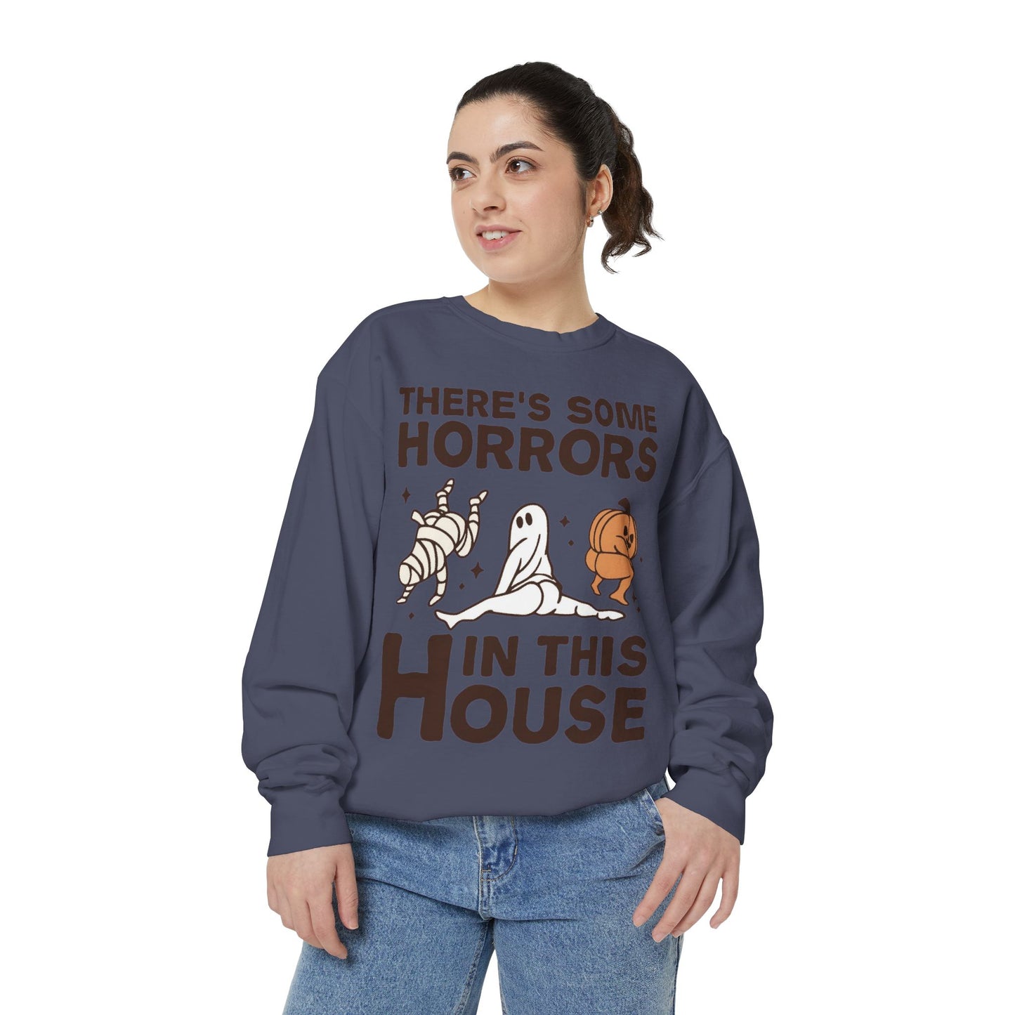 Halloween Themed Unisex Sweatshirt - Fun Ghosts & Mummy Design for Fall, Cozy Casual Wear, Halloween Party, Gift for Friends, Autumn Vibes